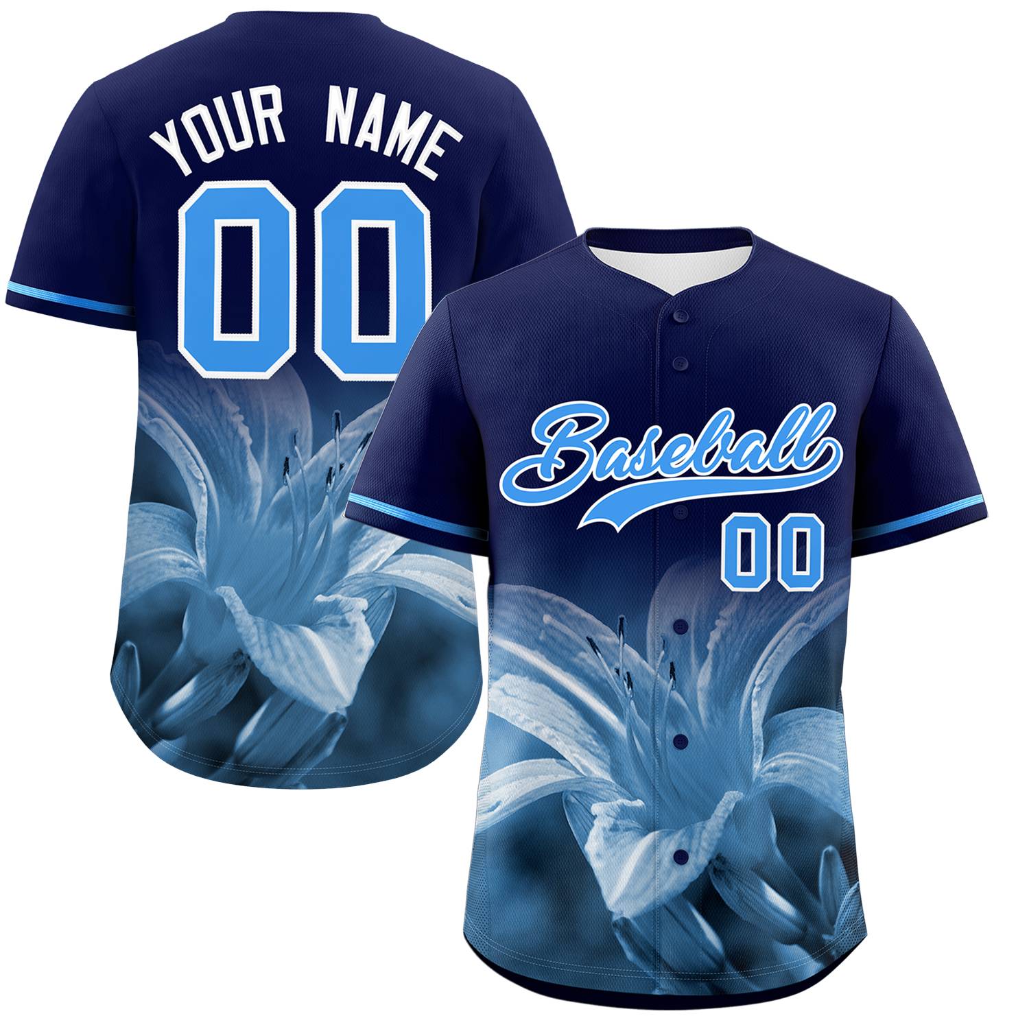 Custom Navy Personalized 3D Flower Design Authentic Baseball Jersey