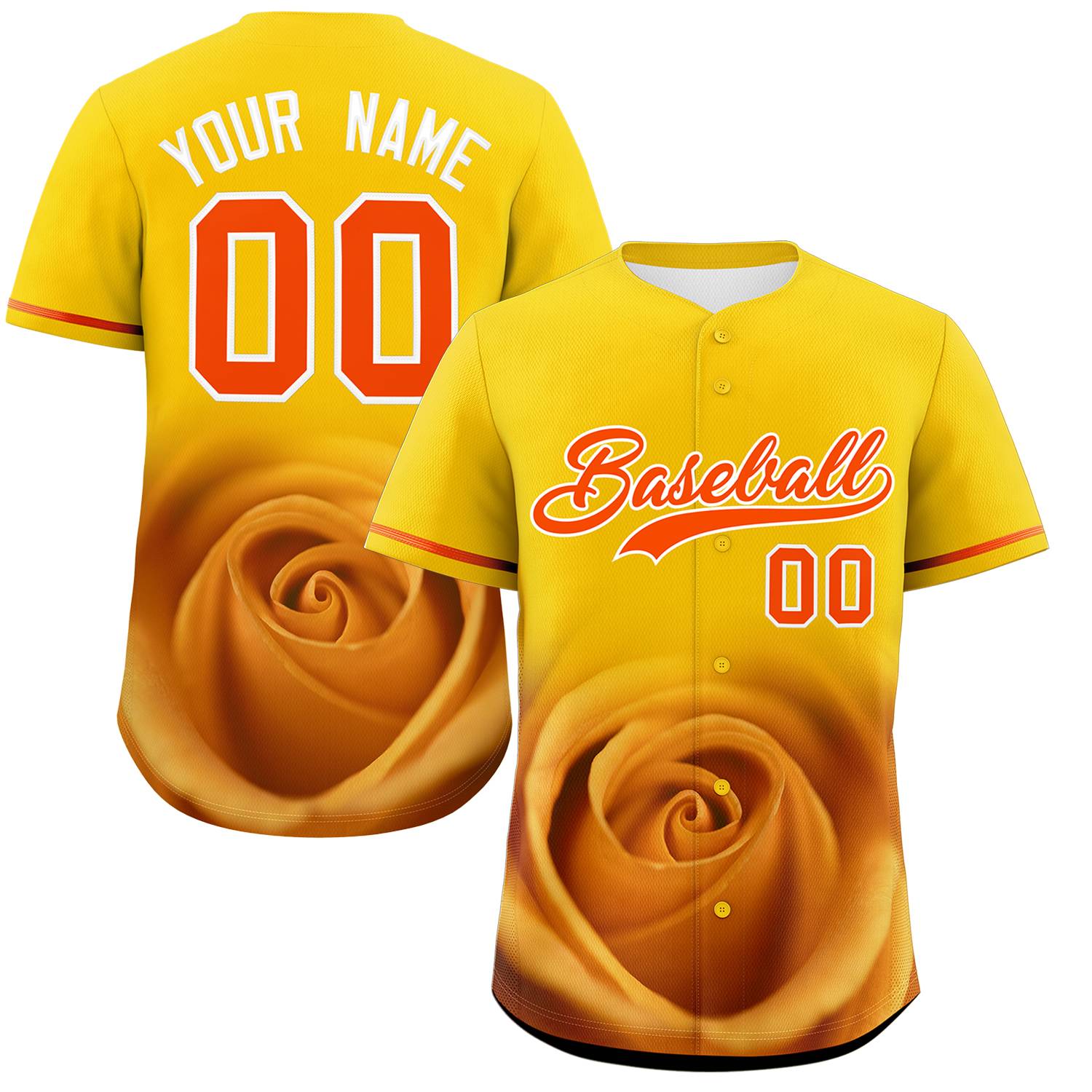 Custom Gold Personalized 3D Flower Design Authentic Baseball Jersey