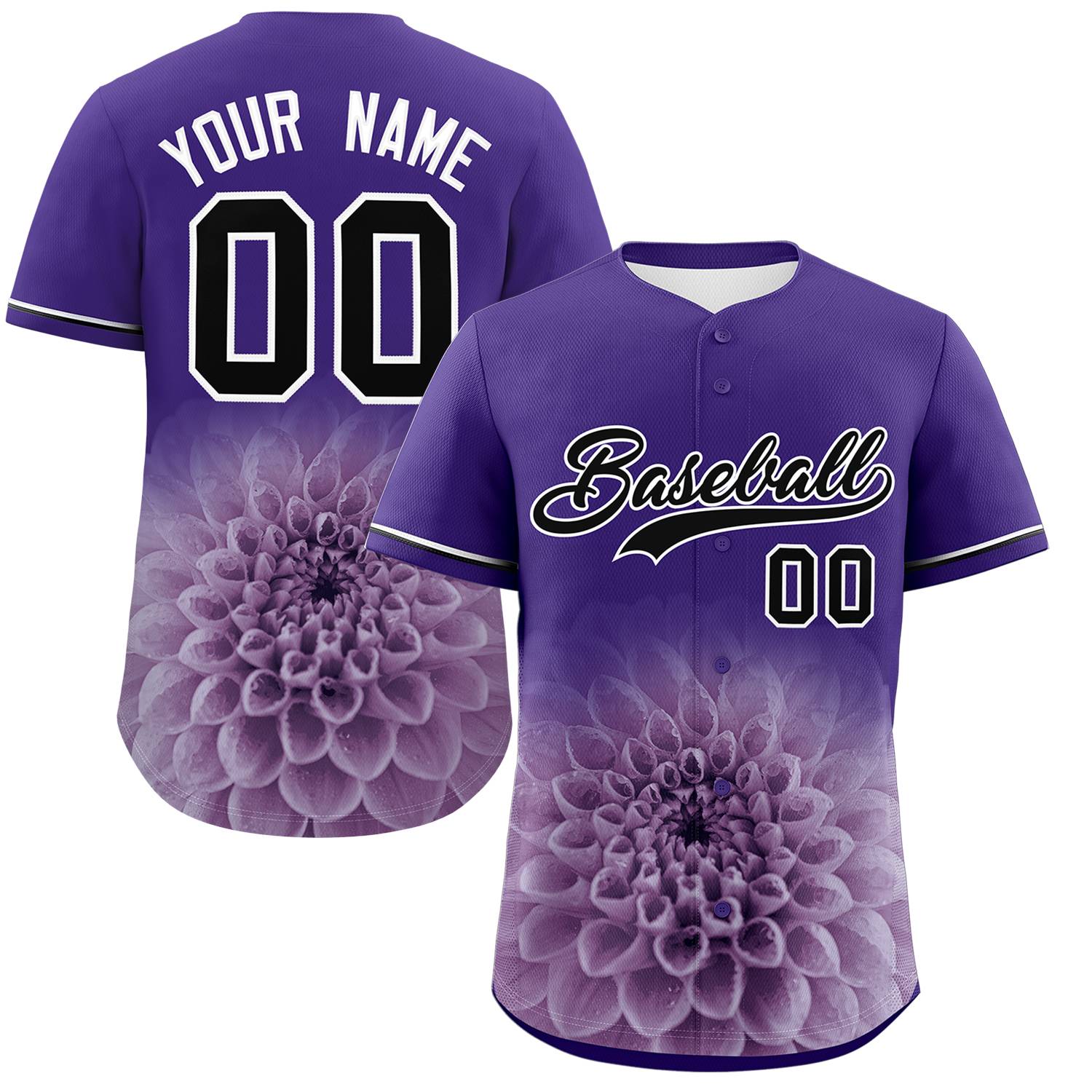 Custom Purple Personalized 3D Flower Design Authentic Baseball Jersey