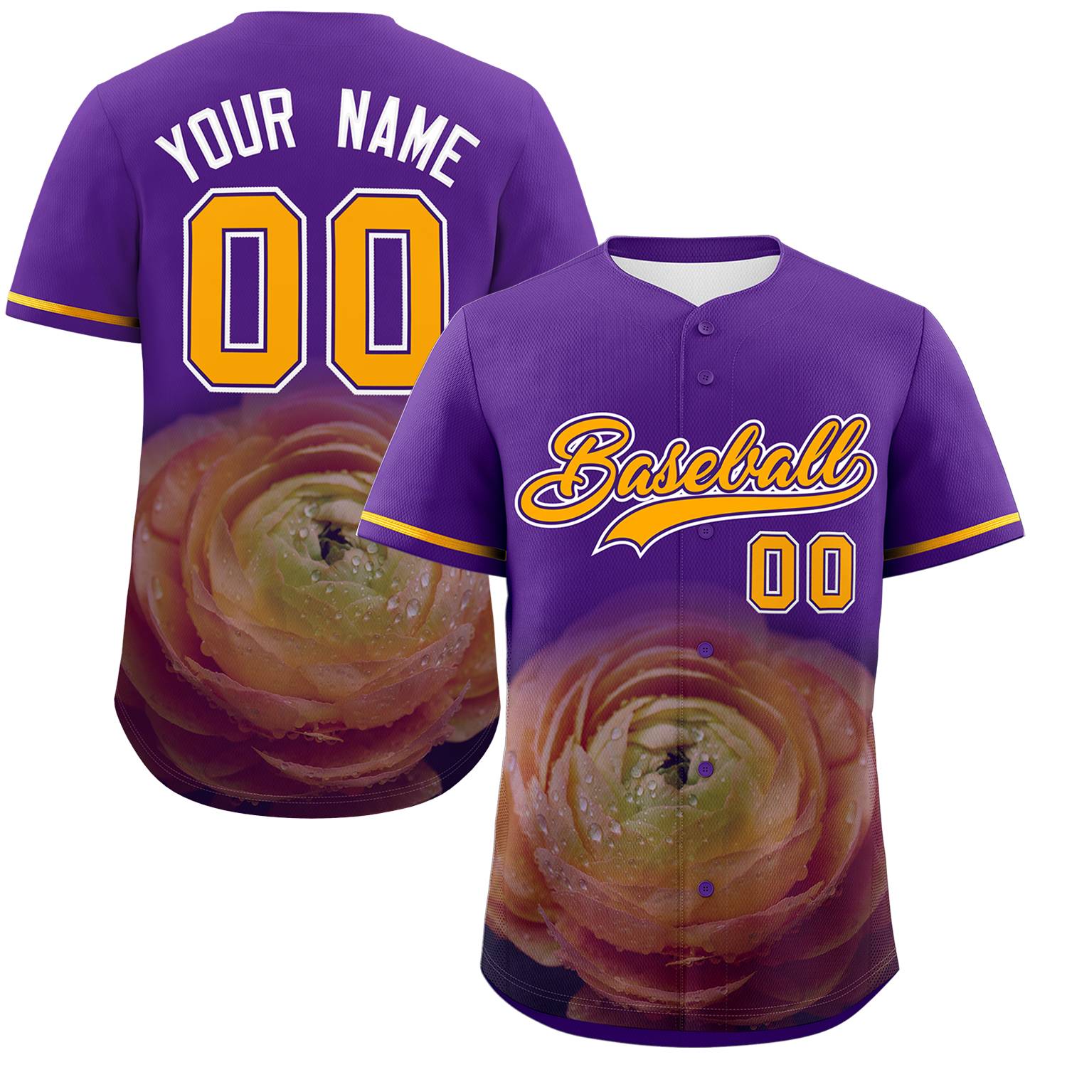 Custom Purple Personalized 3D Flower Design Authentic Baseball Jersey