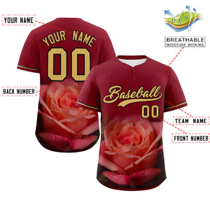 Custom Crimson Personalized 3D Flower Design Authentic Baseball Jersey