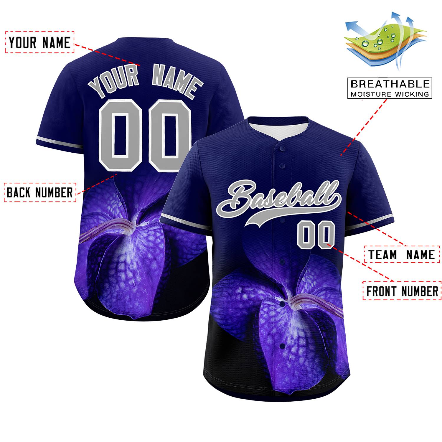 Custom Navy Personalized 3D Flower Design Authentic Baseball Jersey