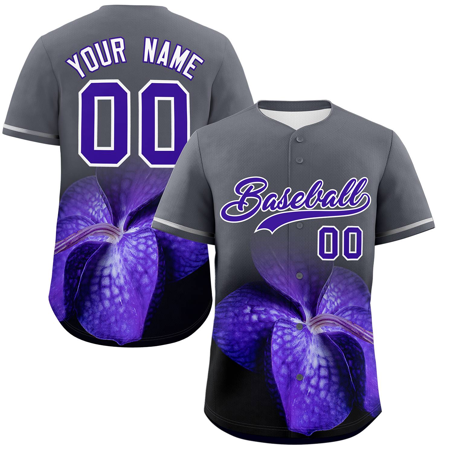 Custom Dark Gray Personalized 3D Flower Design Authentic Baseball Jersey