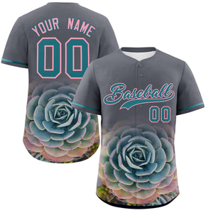 Custom Dark Gray Personalized 3D Flower Design Authentic Baseball Jersey