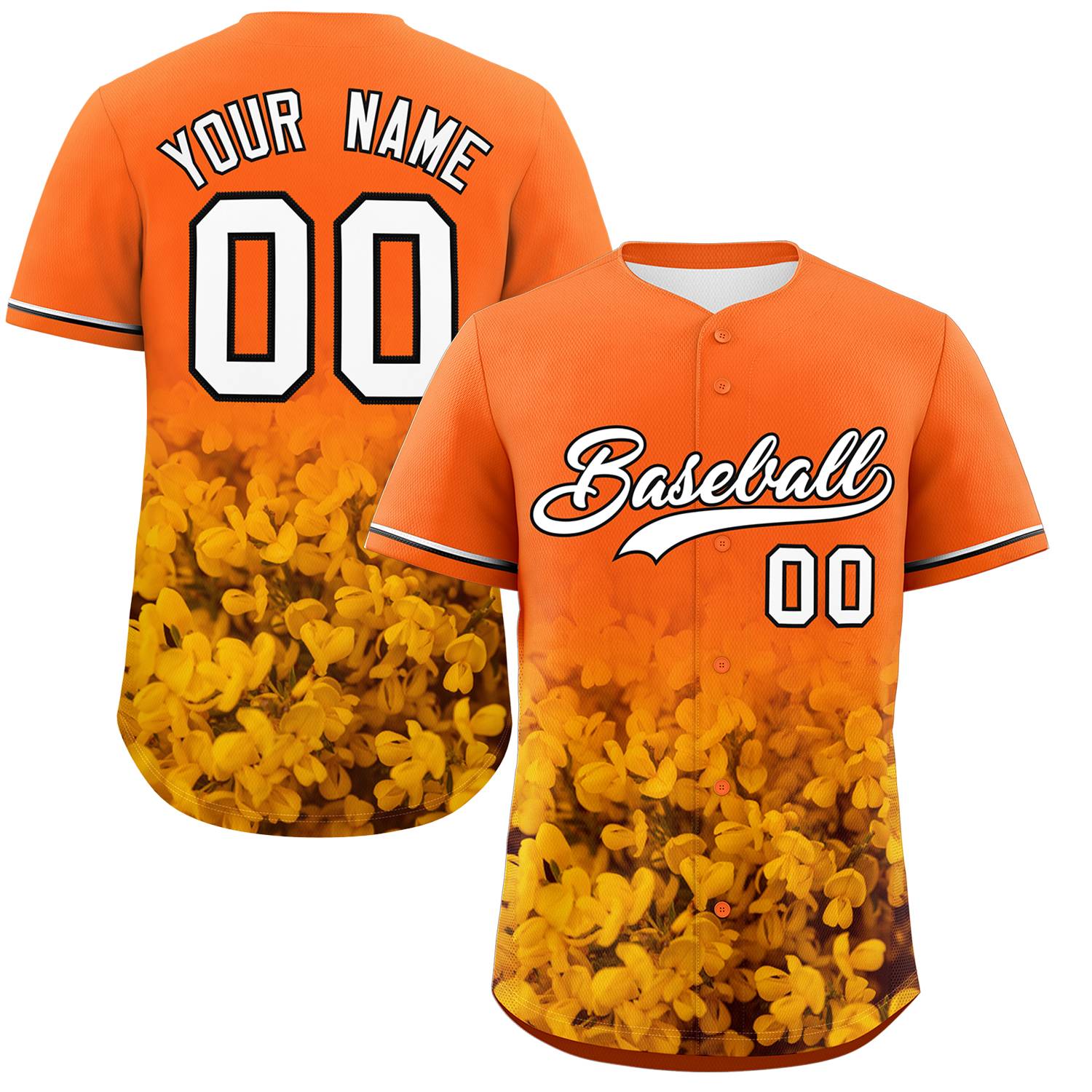 Custom Orange Personalized 3D Flower Design Authentic Baseball Jersey