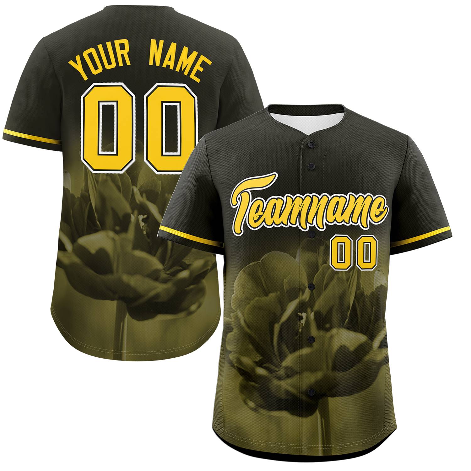 Custom Black Personalized 3D Flower Design Authentic Baseball Jersey