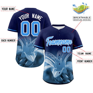 Custom Navy Personalized 3D Flower Design Authentic Baseball Jersey