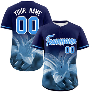 Custom Navy Personalized 3D Flower Design Authentic Baseball Jersey