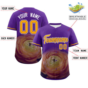 Custom Purple Personalized 3D Flower Design Authentic Baseball Jersey