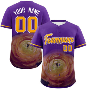 Custom Purple Personalized 3D Flower Design Authentic Baseball Jersey