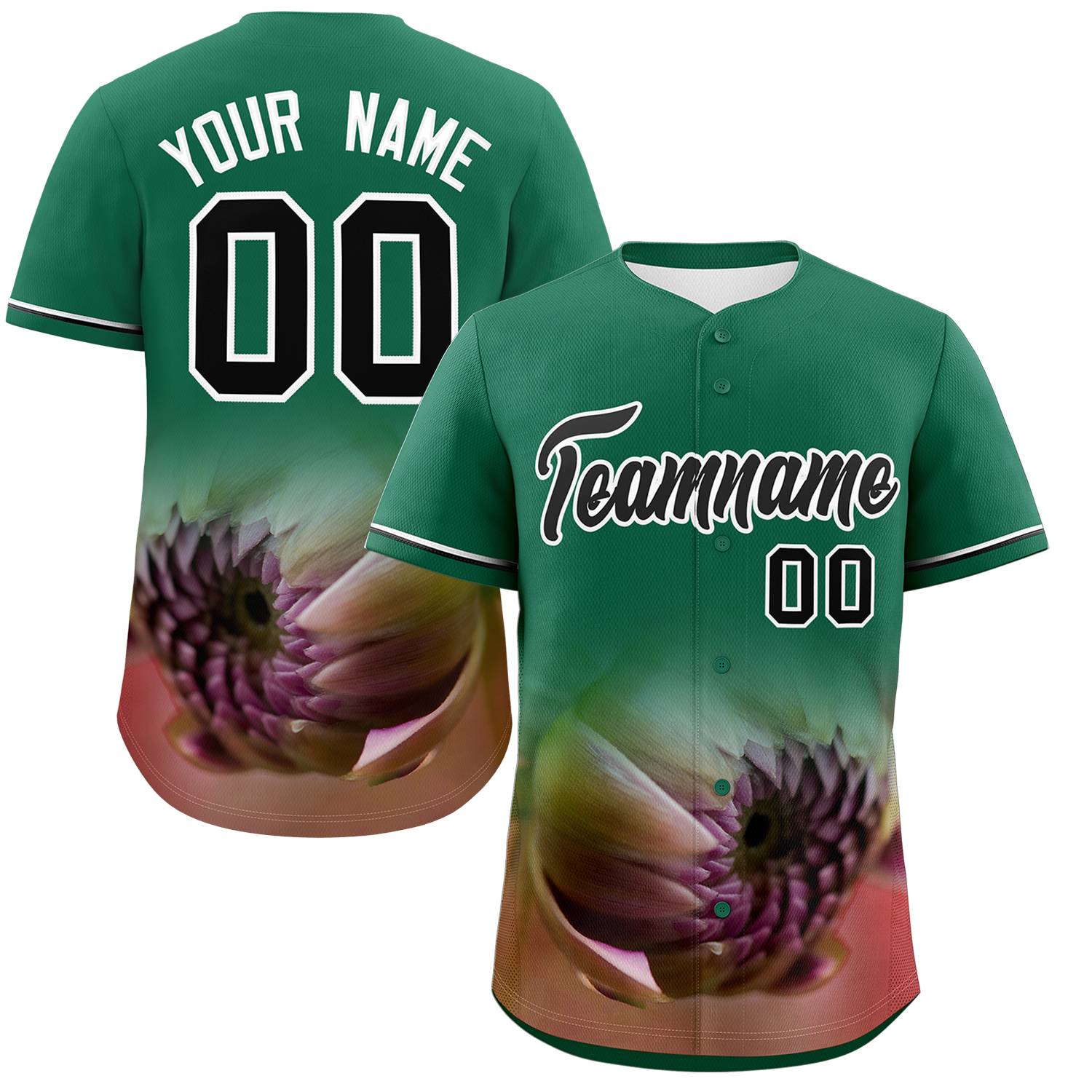 Custom Kelly Green Personalized 3D Flower Design Authentic Baseball Jersey