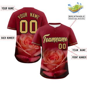 Custom Crimson Personalized 3D Flower Design Authentic Baseball Jersey