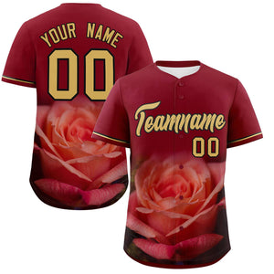 Custom Crimson Personalized 3D Flower Design Authentic Baseball Jersey