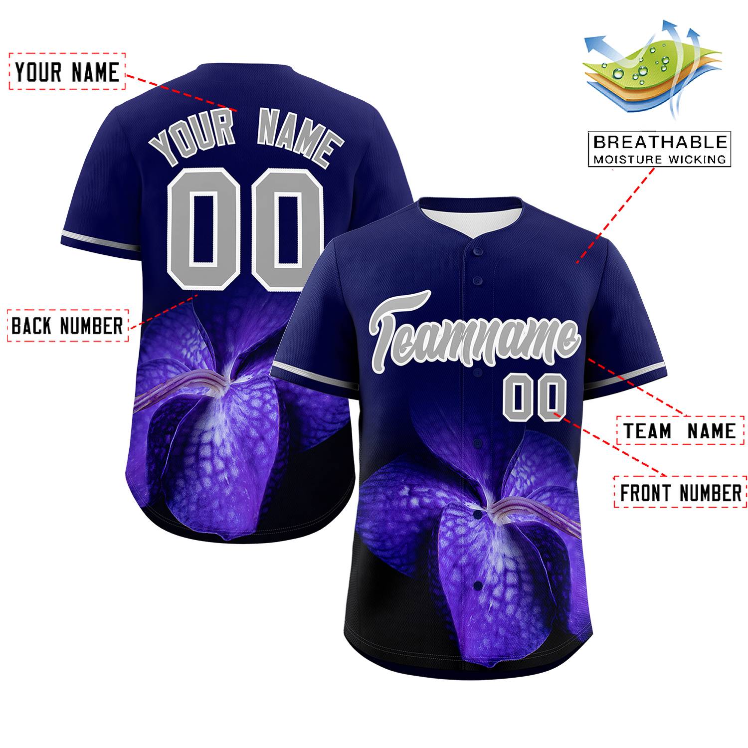 Custom Navy Personalized 3D Flower Design Authentic Baseball Jersey