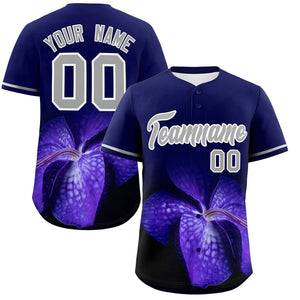 Custom Navy Personalized 3D Flower Design Authentic Baseball Jersey