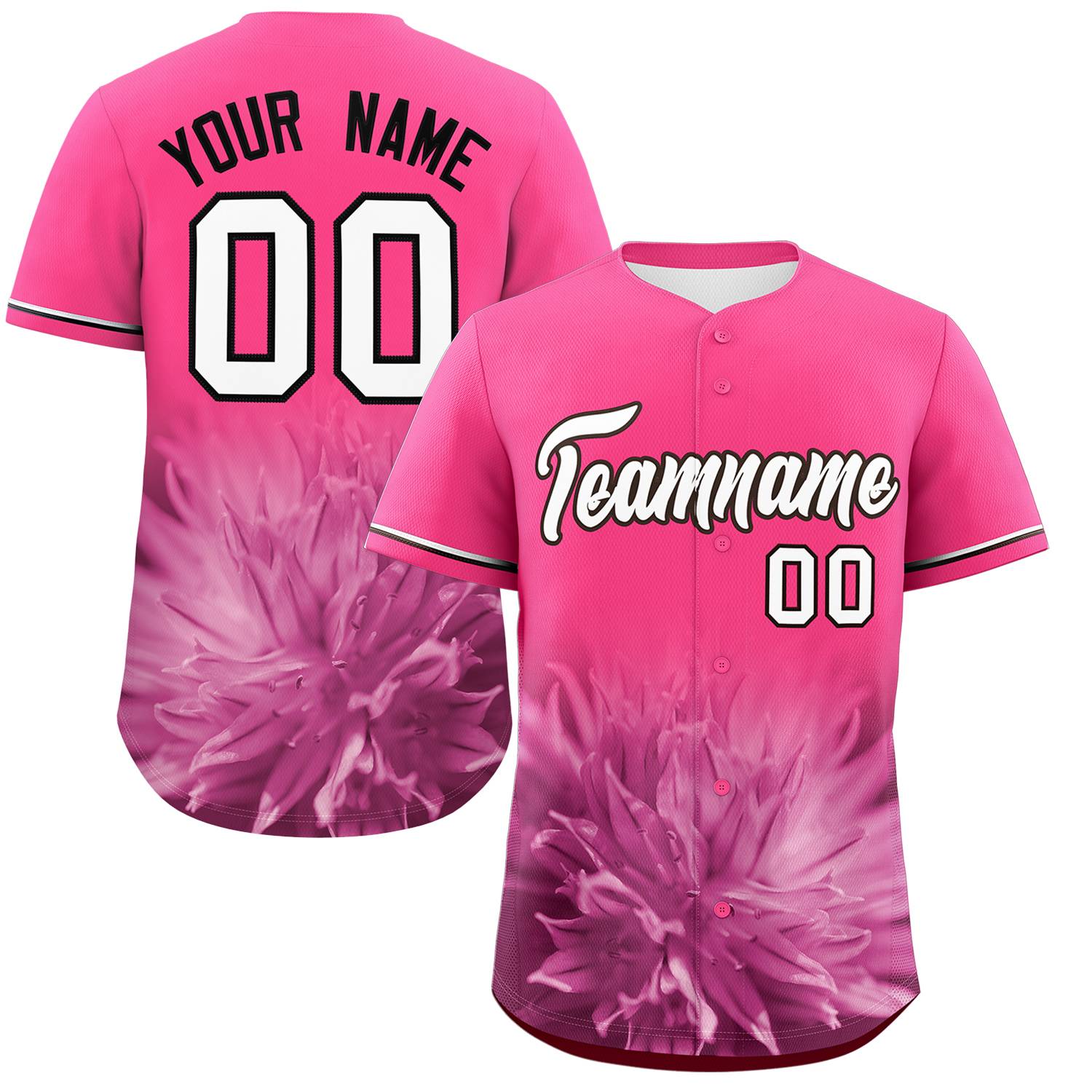 Custom Pink Personalized 3D Flower Design Authentic Baseball Jersey