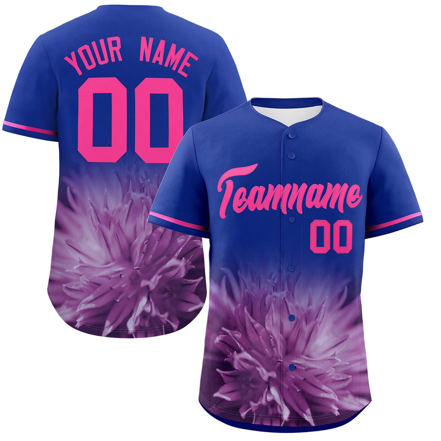 Custom Royal Personalized 3D Flower Design Authentic Baseball Jersey