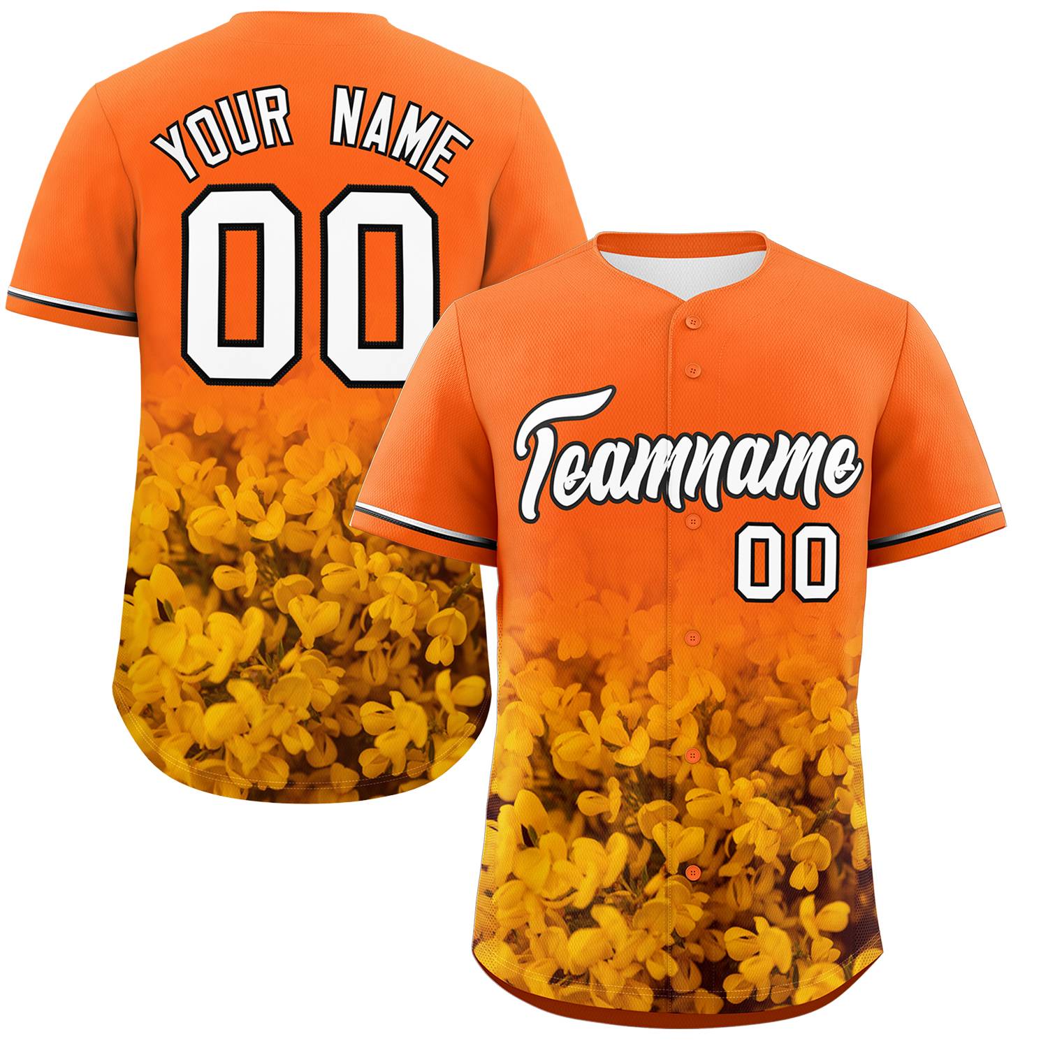 Custom Orange Personalized 3D Flower Design Authentic Baseball Jersey