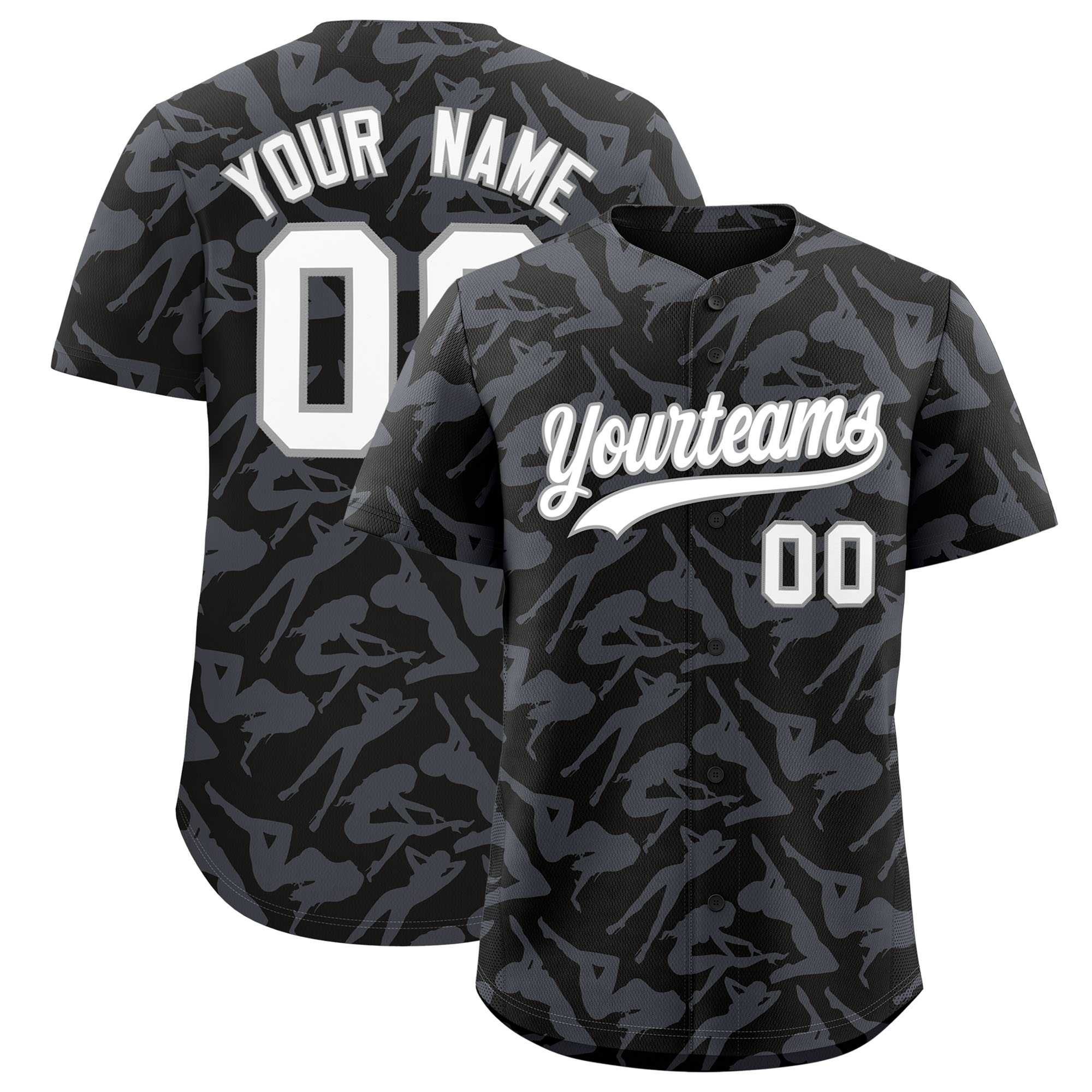 Custom Black Gray Playboy Graffiti Pattern Authentic Baseball Jersey