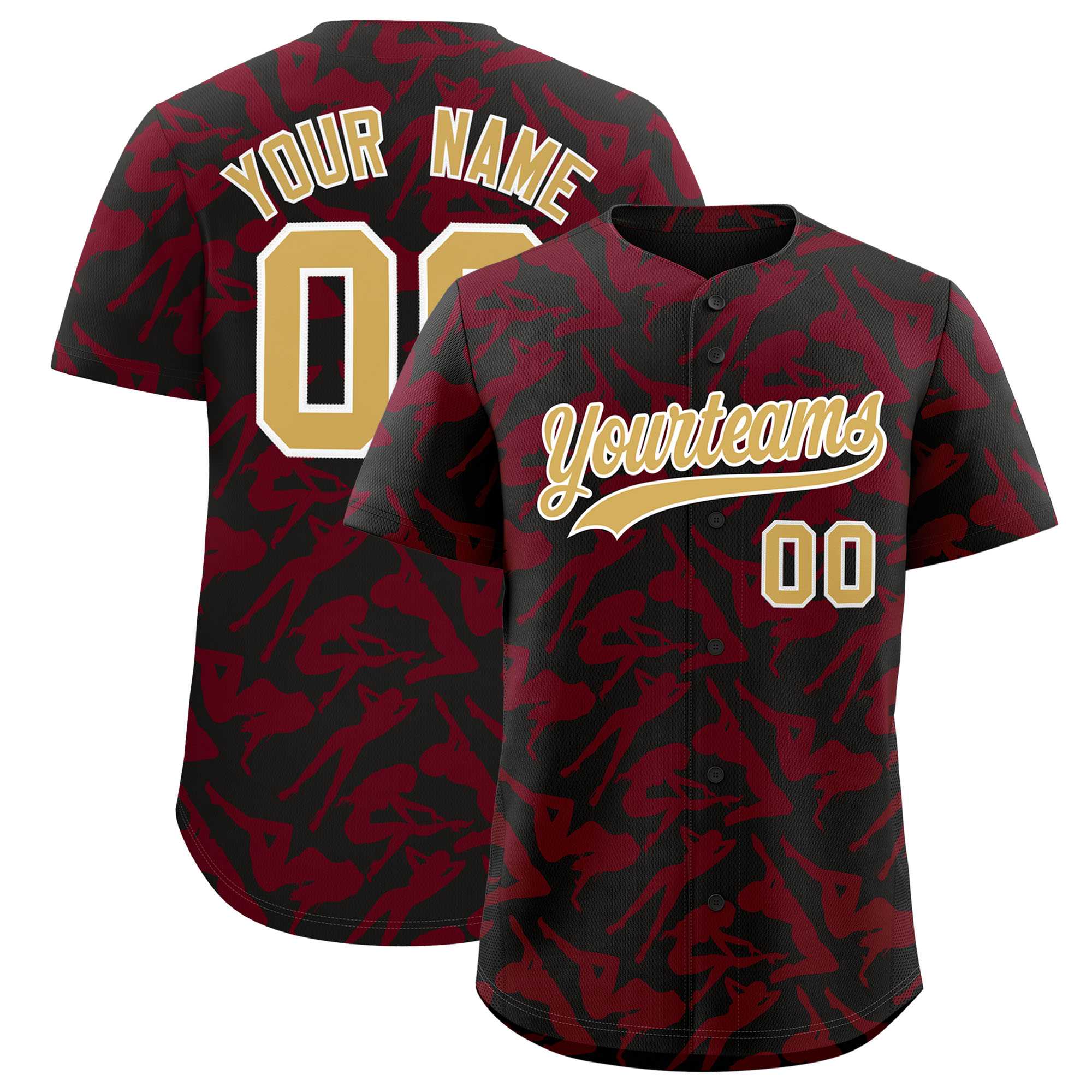 Custom Black Crimson Playboy Graffiti Pattern Authentic Baseball Jersey