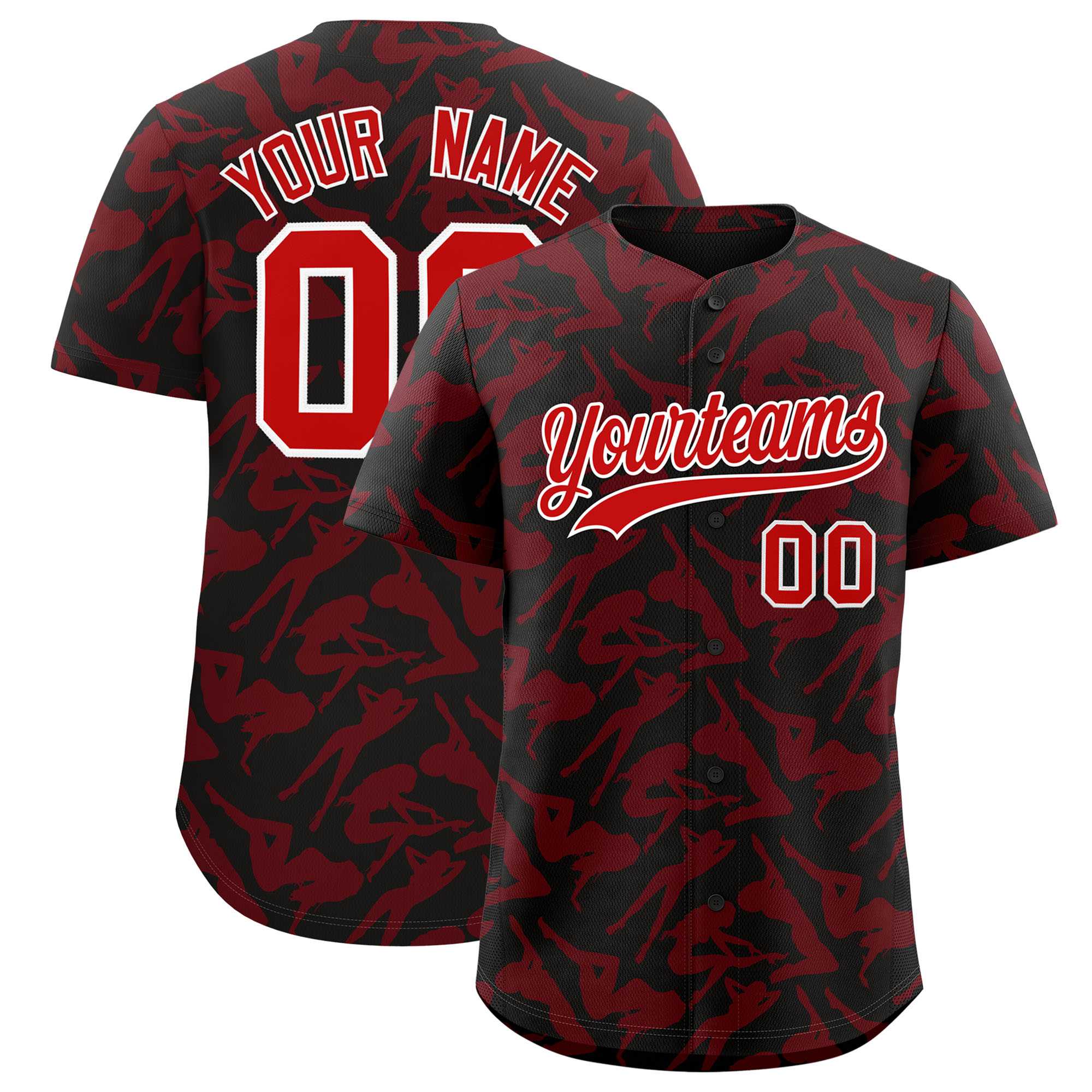 Custom Black Red Playboy Graffiti Pattern Authentic Baseball Jersey