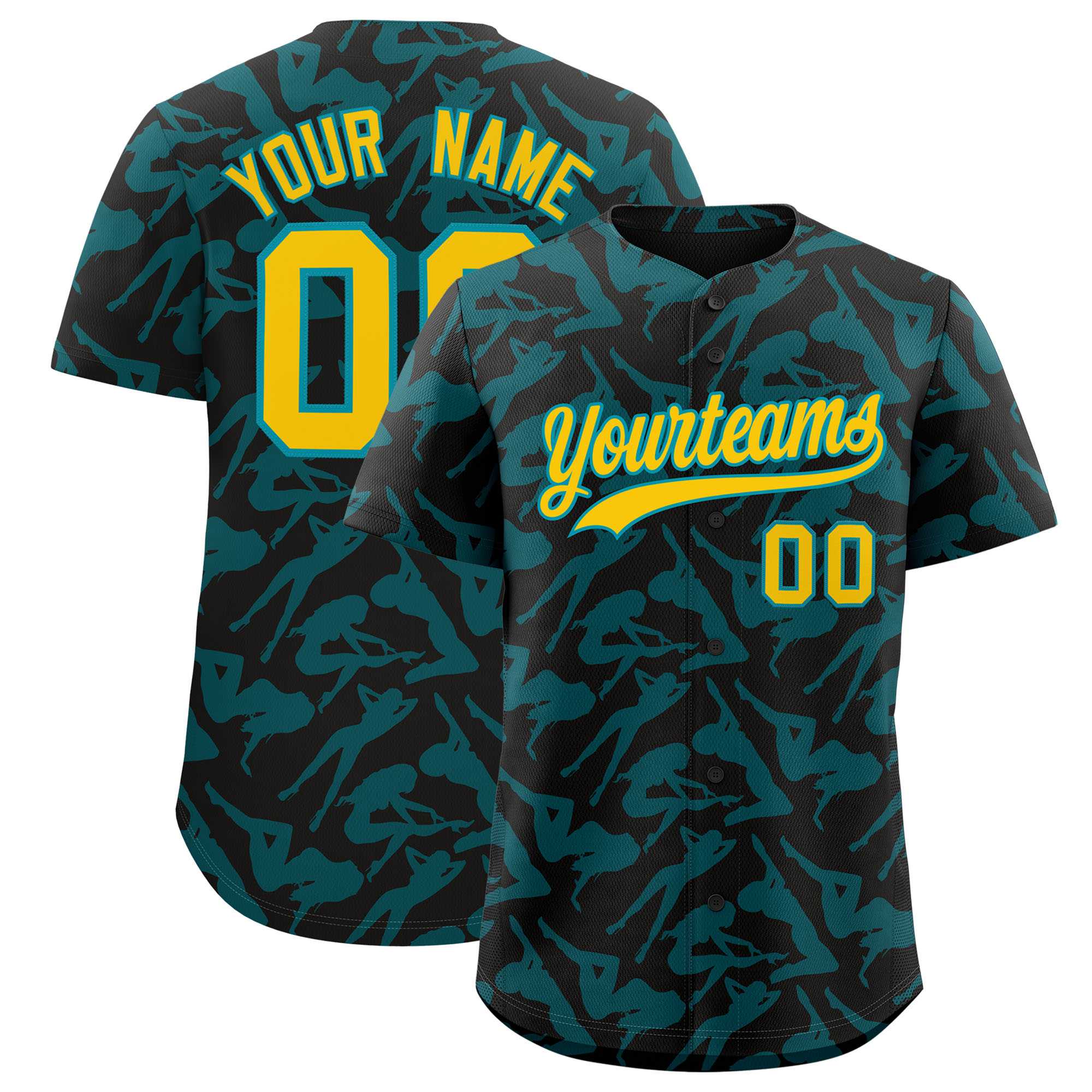 Custom Black Aqua Playboy Graffiti Pattern Authentic Baseball Jersey