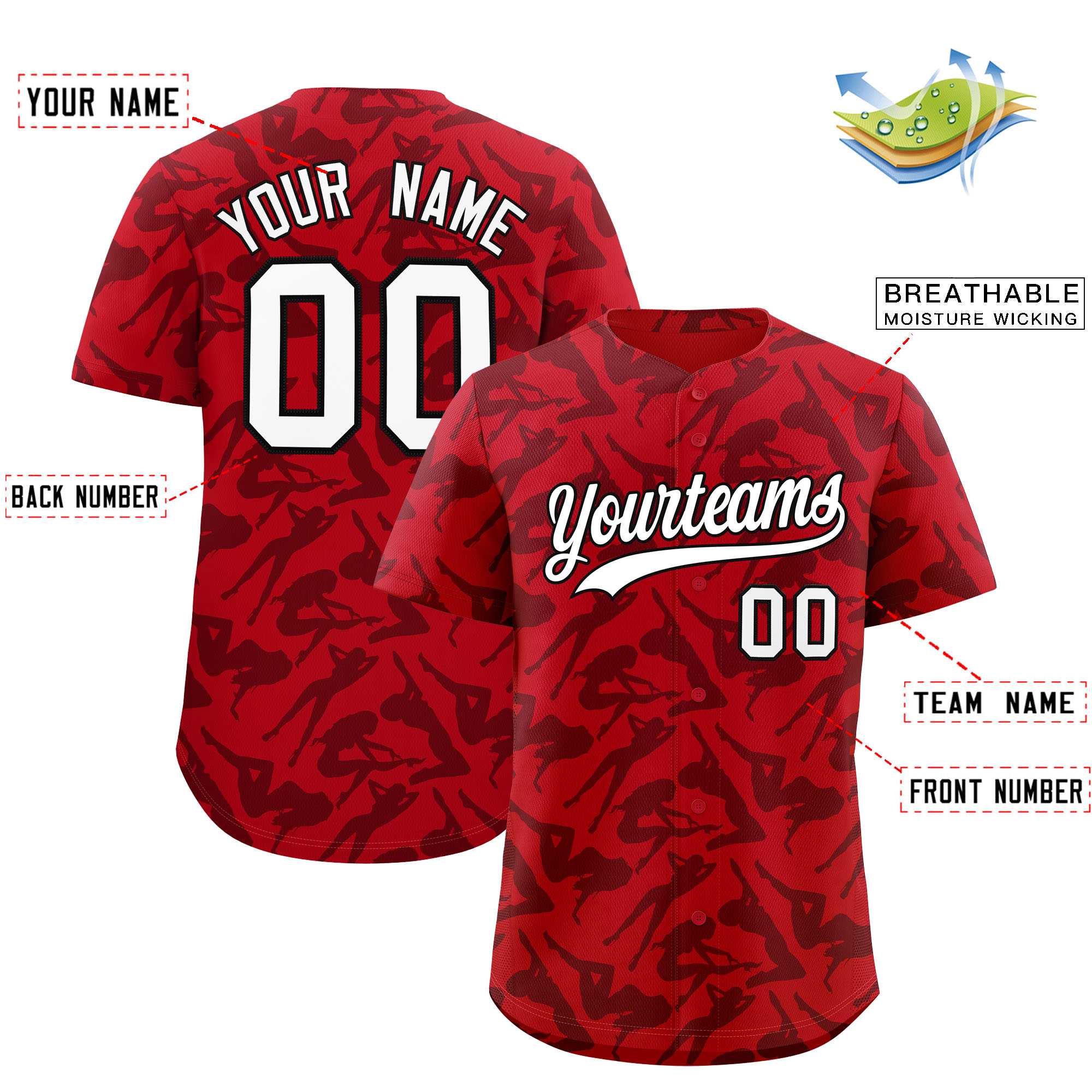 Custom Red Black Playboy Graffiti Pattern Authentic Baseball Jersey