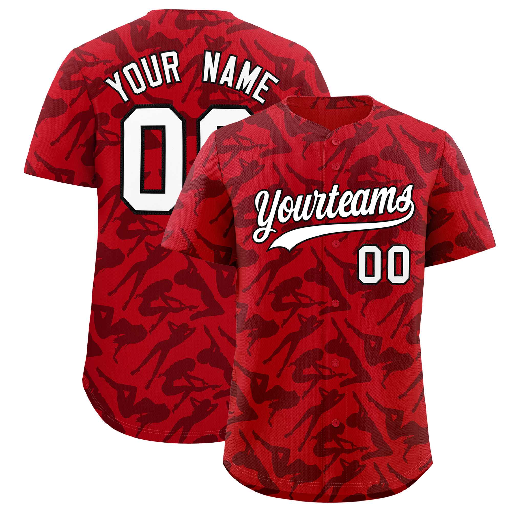 Custom Red Black Playboy Graffiti Pattern Authentic Baseball Jersey