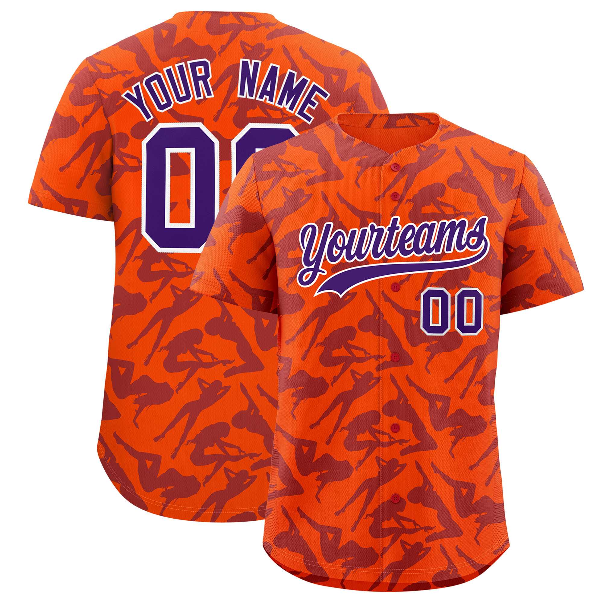 Custom Orange Purple Playboy Graffiti Pattern Authentic Baseball Jersey