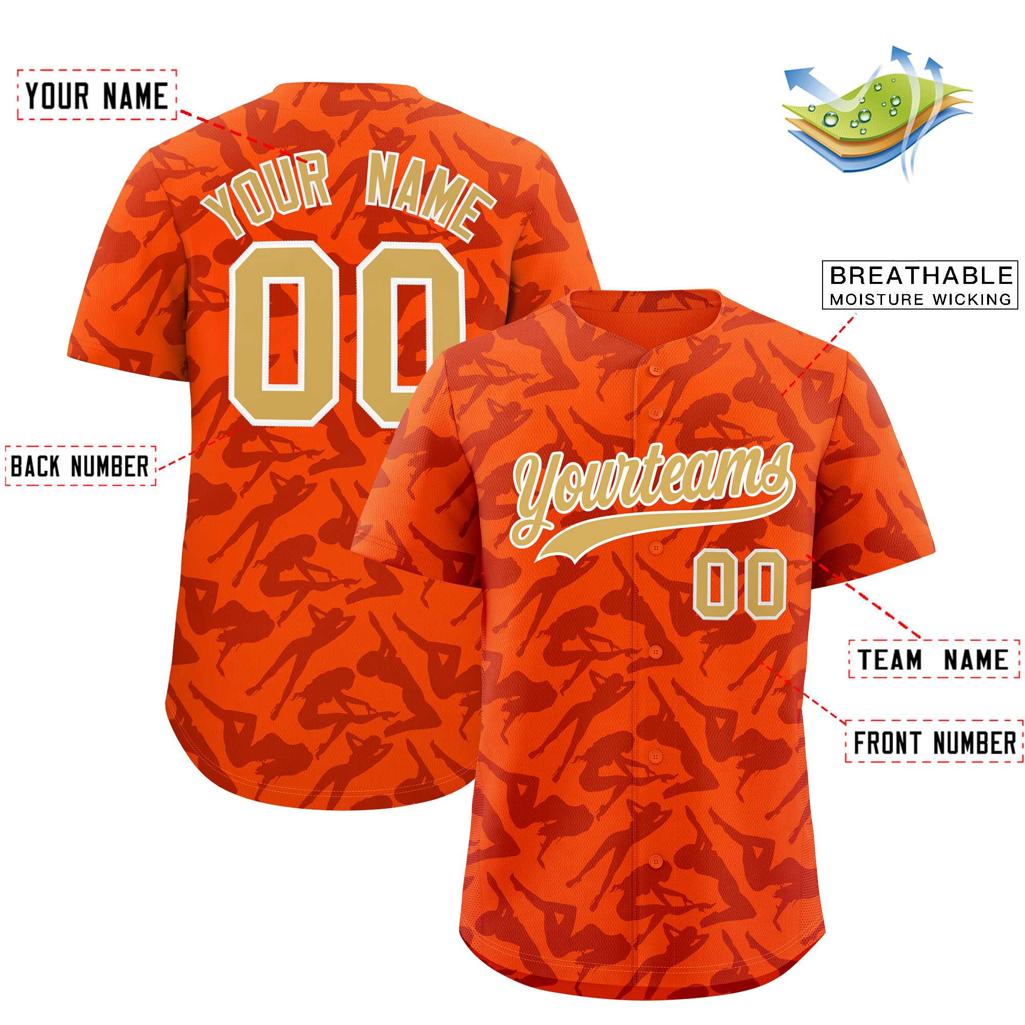 Custom Orange Crimson Playboy Graffiti Pattern Authentic Baseball Jersey