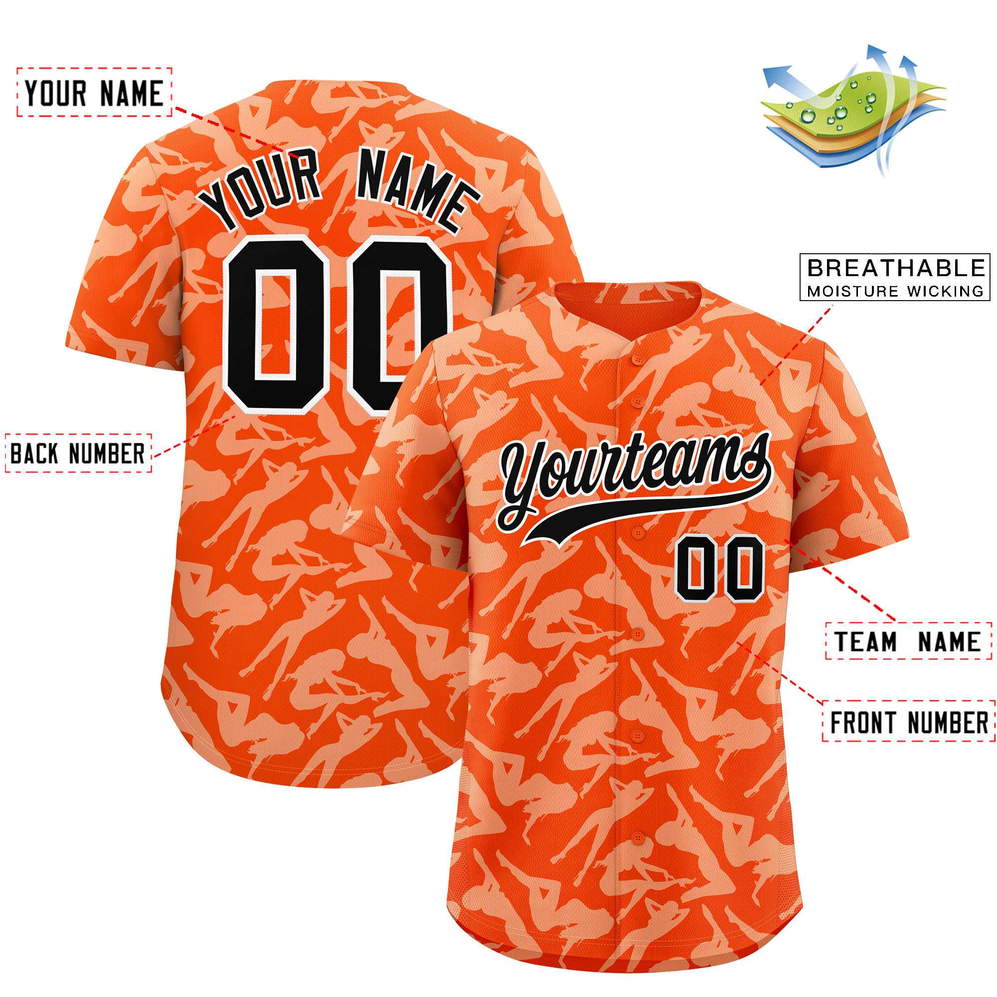 Custom Orange White Playboy Graffiti Pattern Authentic Baseball Jersey