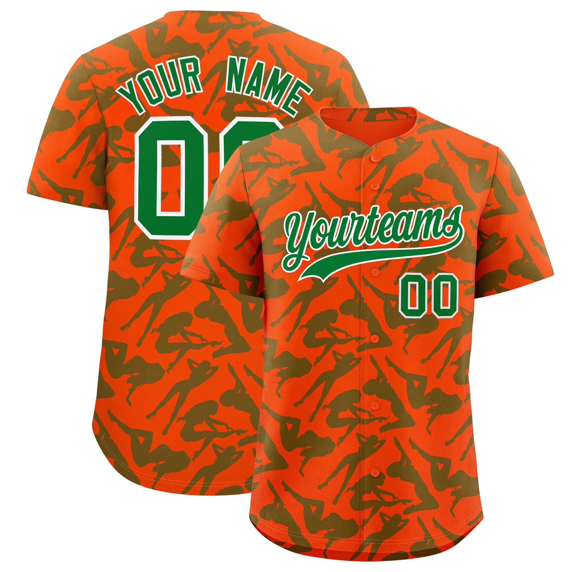 Custom Orange Kelly Green Playboy Graffiti Pattern Authentic Baseball Jersey