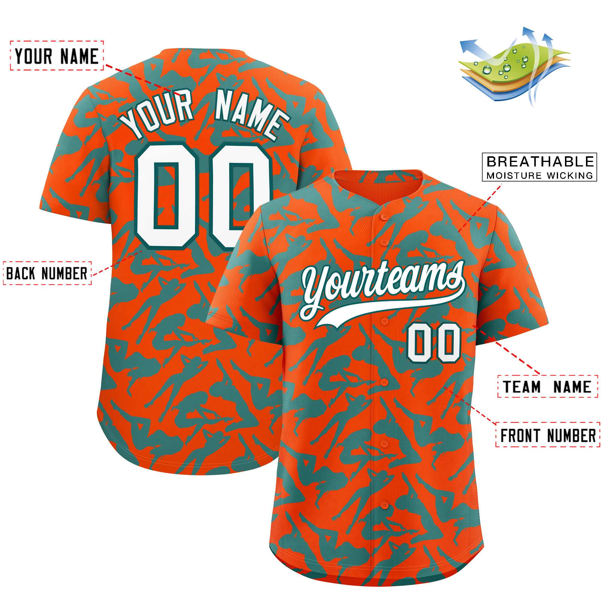 Custom Orange Aqua Playboy Graffiti Pattern Authentic Baseball Jersey