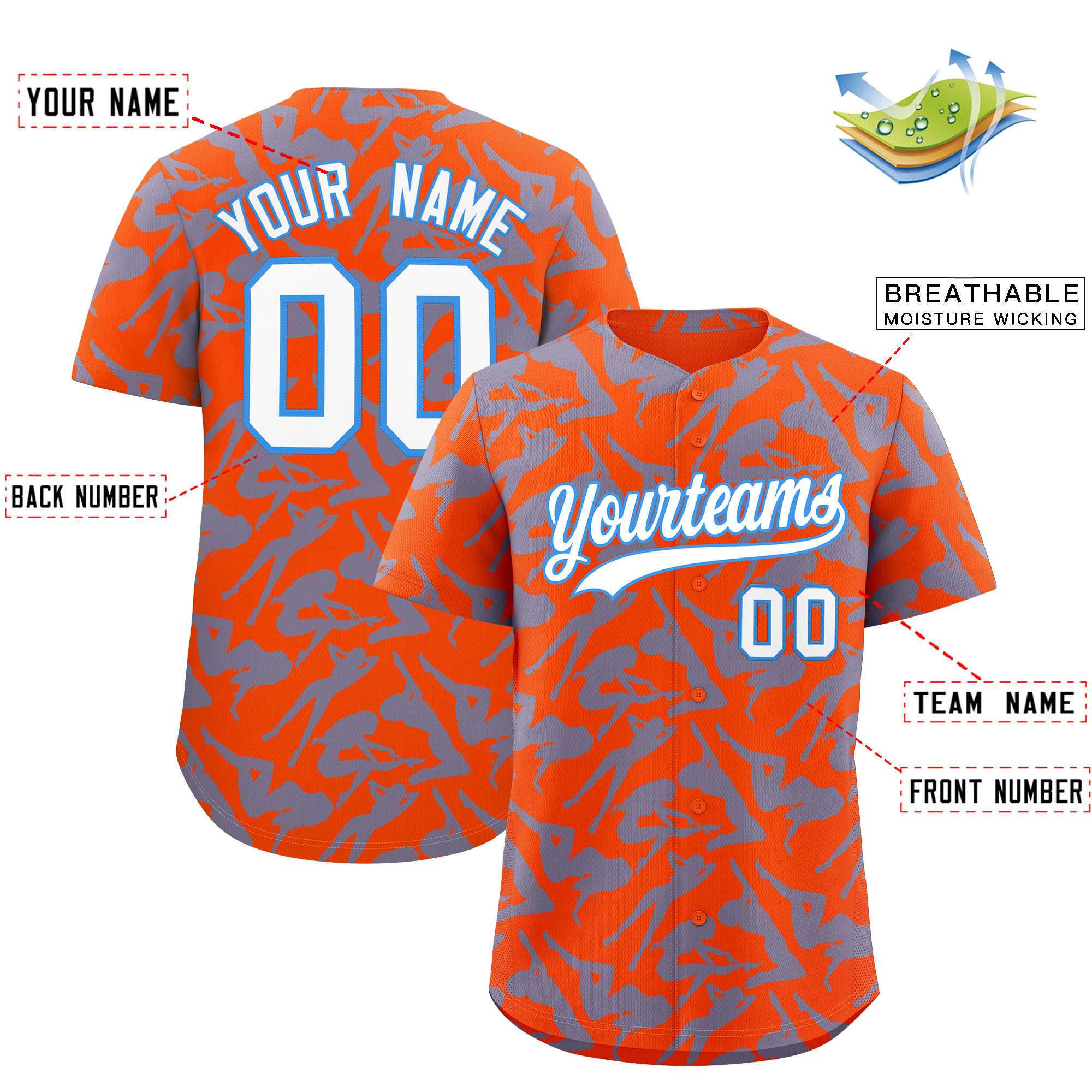 Custom Orange Light Blue Playboy Graffiti Pattern Authentic Baseball Jersey