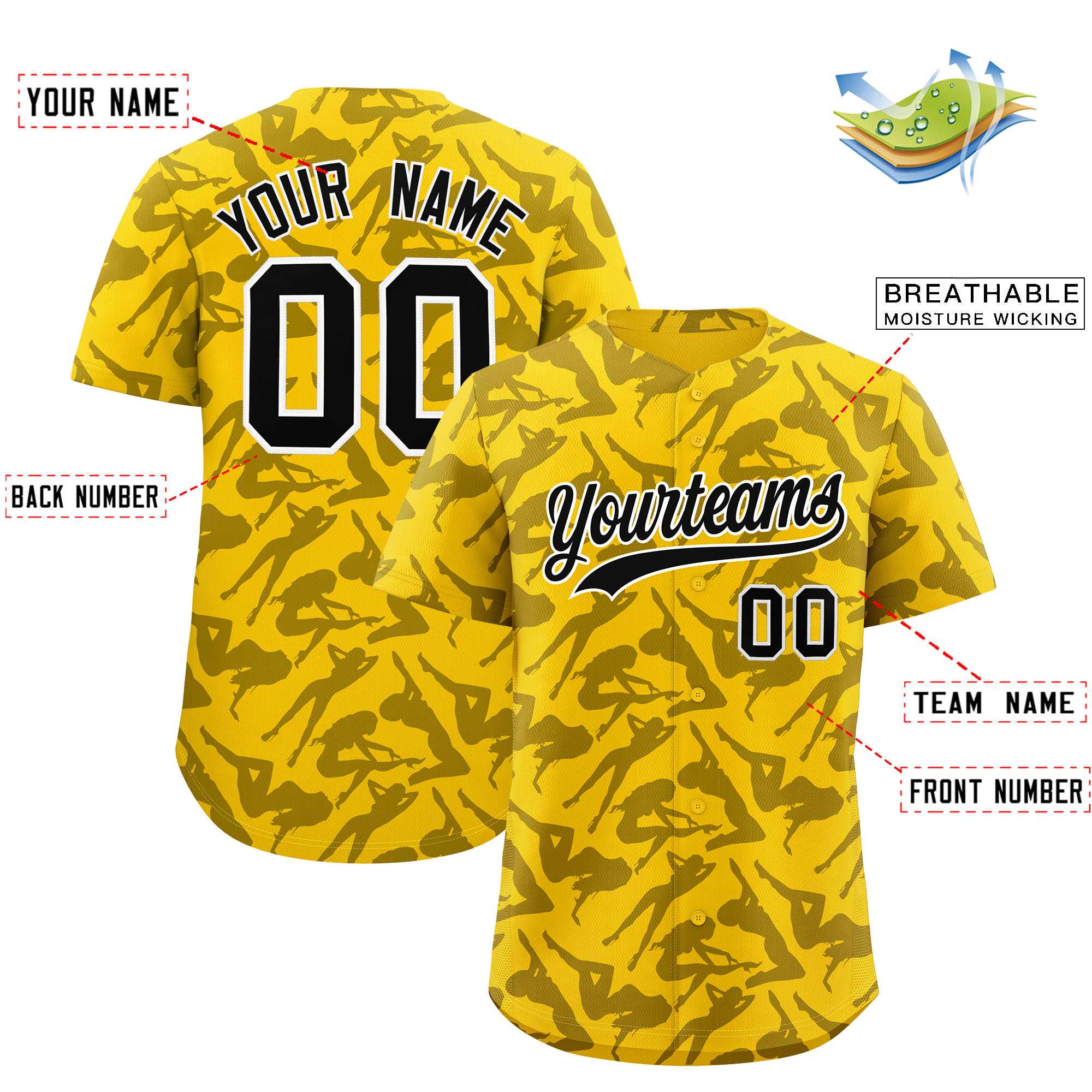 Custom Gold Black Playboy Graffiti Pattern Authentic Baseball Jersey