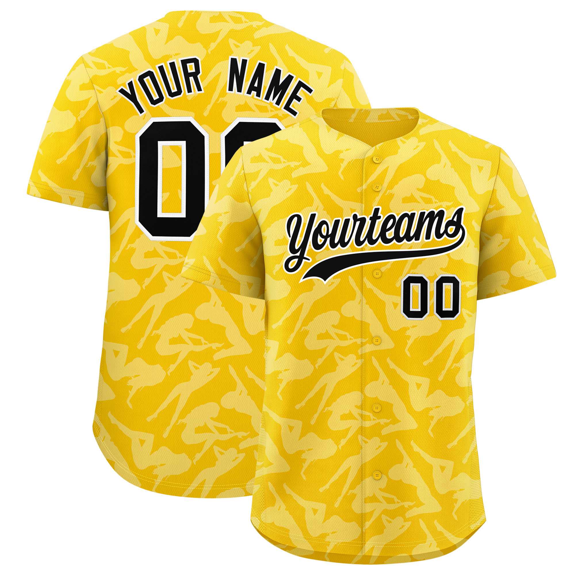 Custom Gold White Playboy Graffiti Pattern Authentic Baseball Jersey