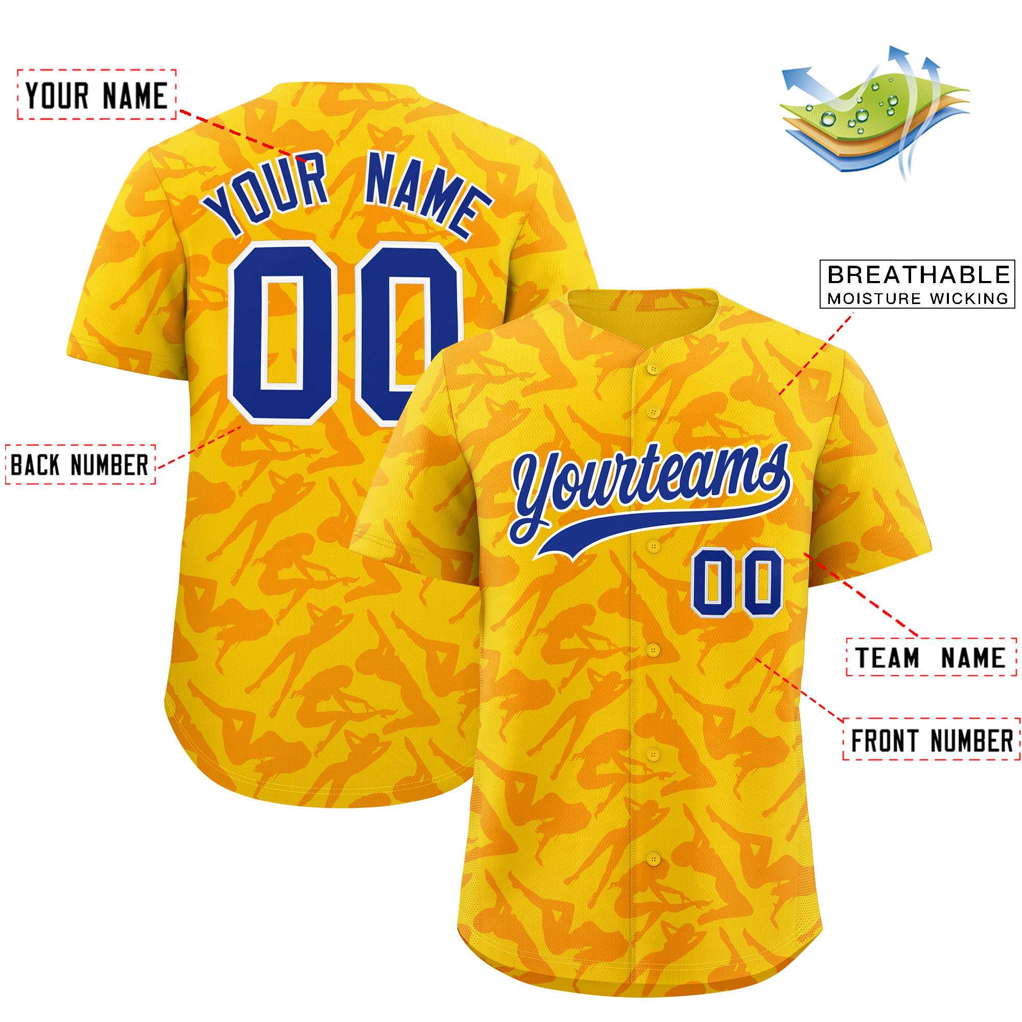 Custom Gold Orange Playboy Graffiti Pattern Authentic Baseball Jersey