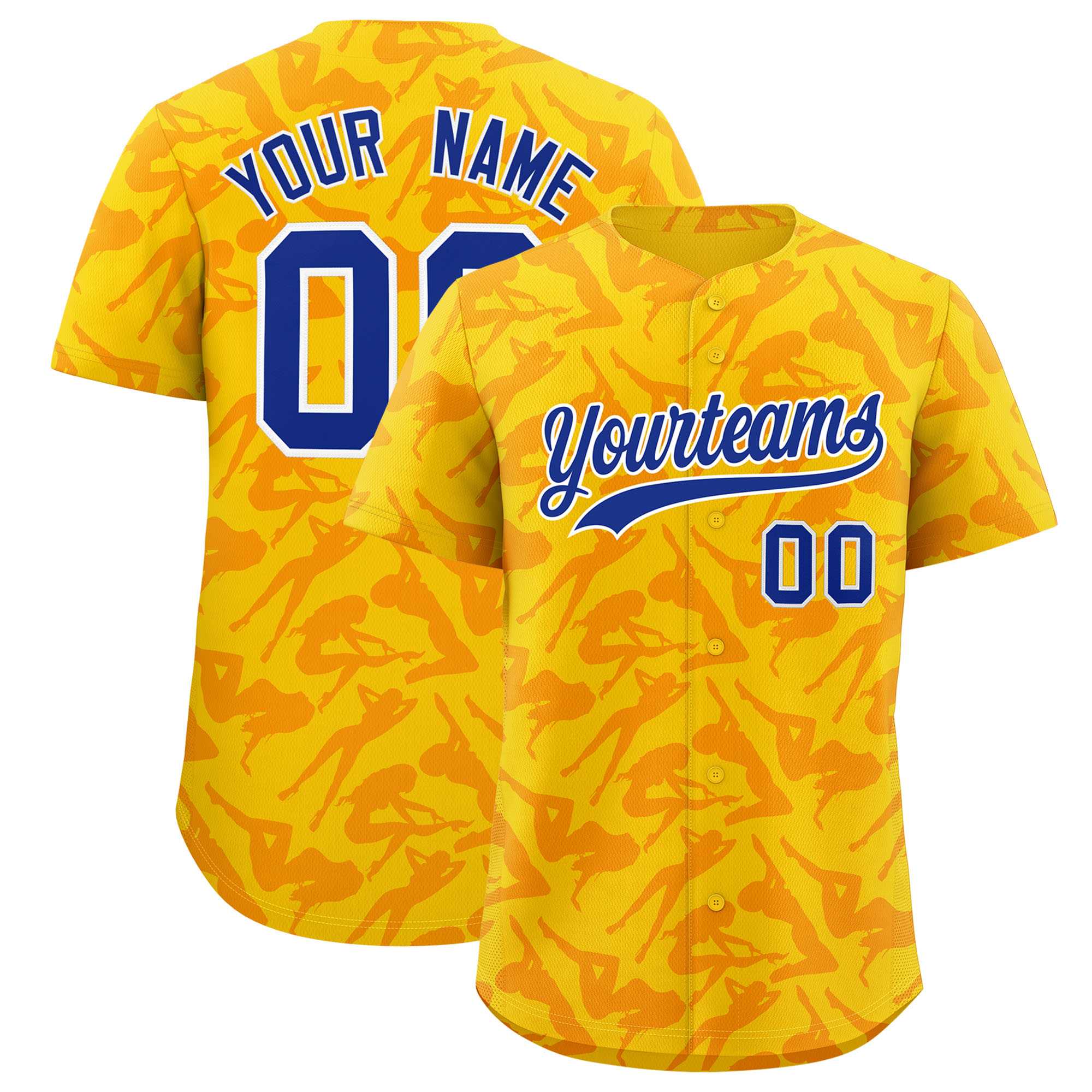 Custom Gold Orange Playboy Graffiti Pattern Authentic Baseball Jersey