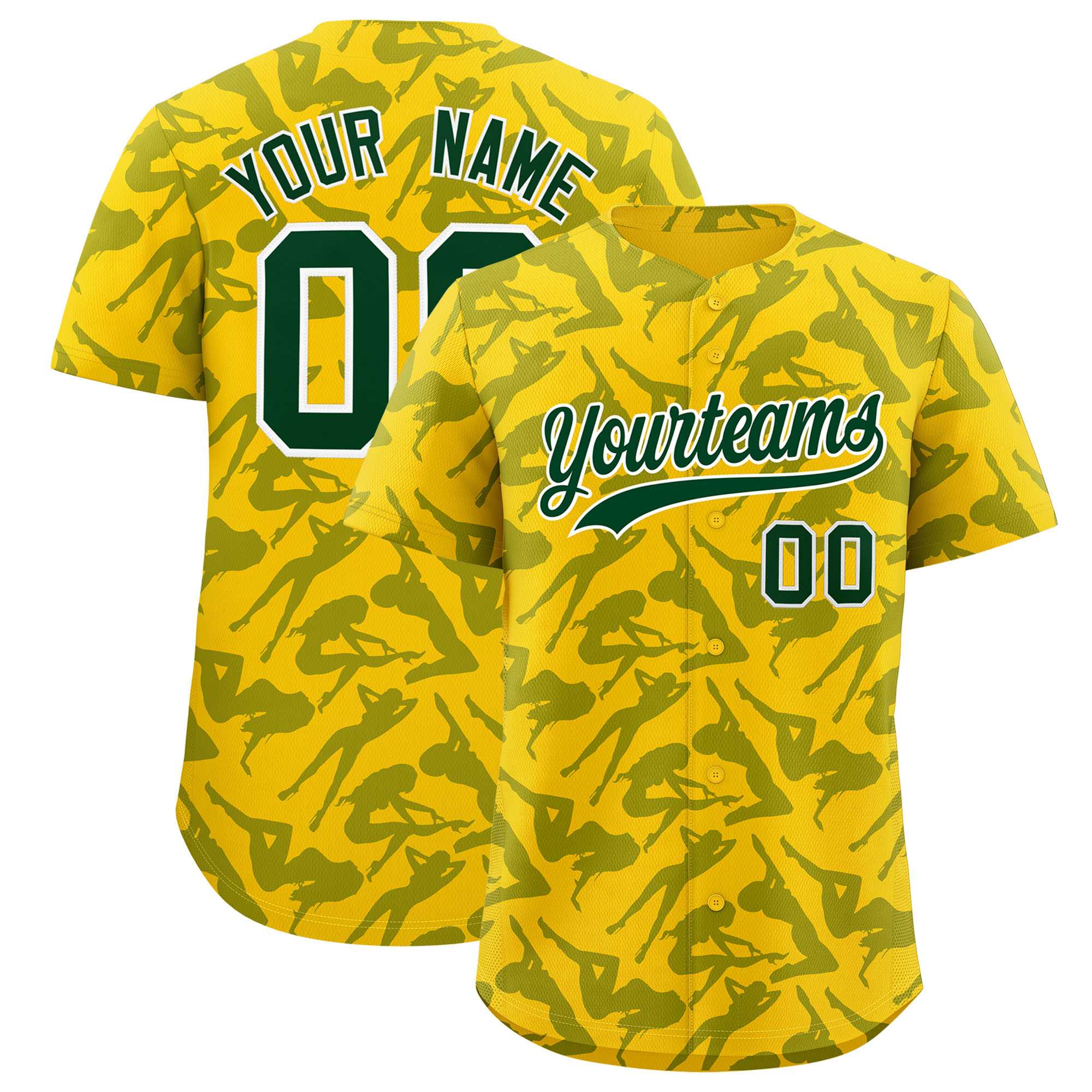 Custom Gold Green Playboy Graffiti Pattern Authentic Baseball Jersey