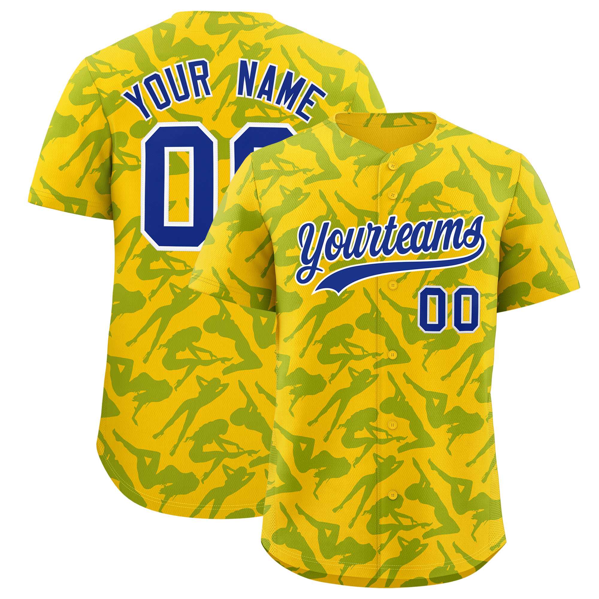 Custom Gold Royal Playboy Graffiti Pattern Authentic Baseball Jersey