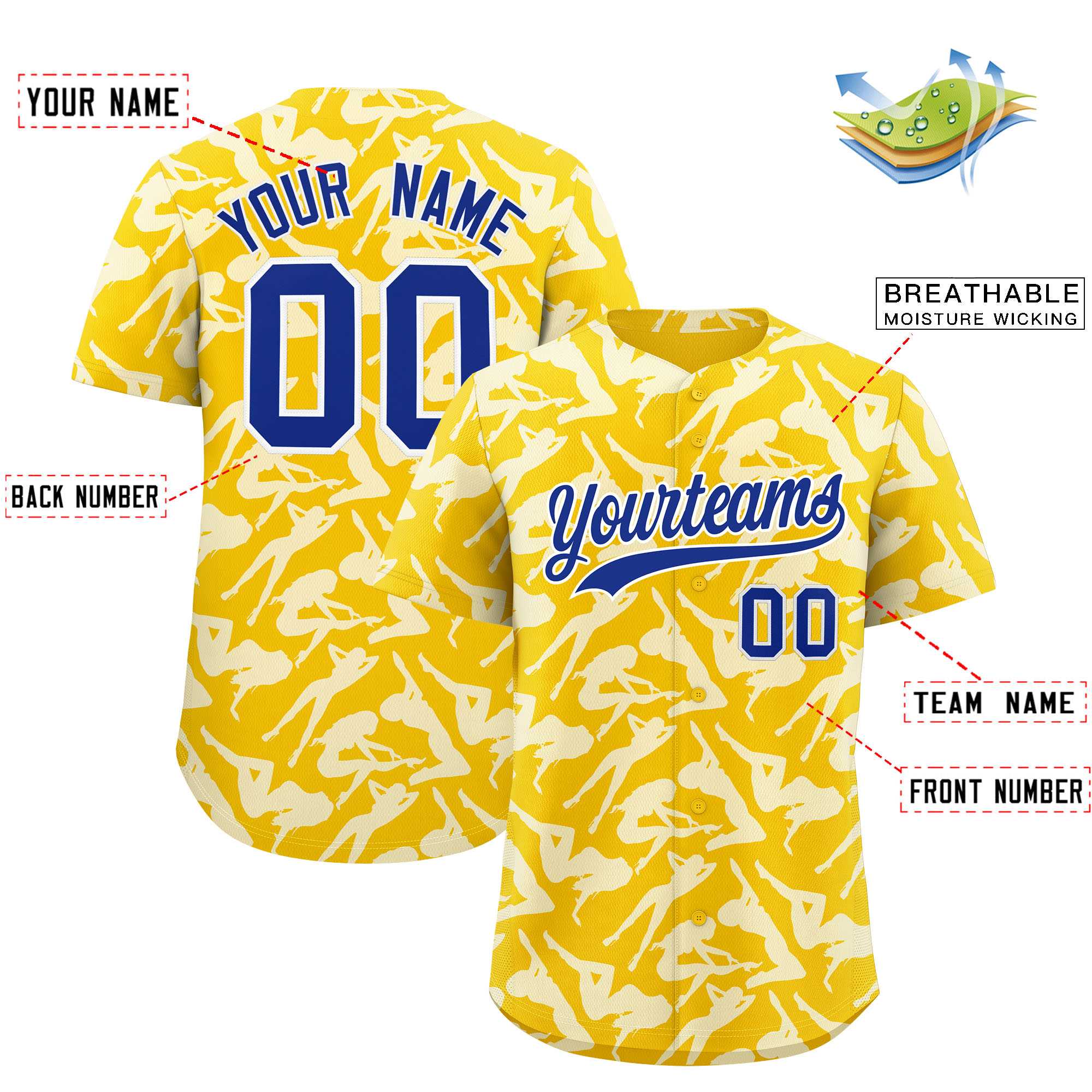 Custom Gold White Playboy Graffiti Pattern Authentic Baseball Jersey