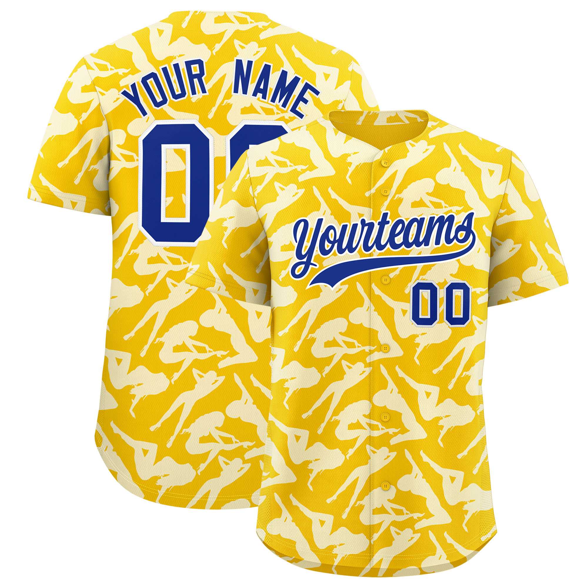 Custom Gold White Playboy Graffiti Pattern Authentic Baseball Jersey