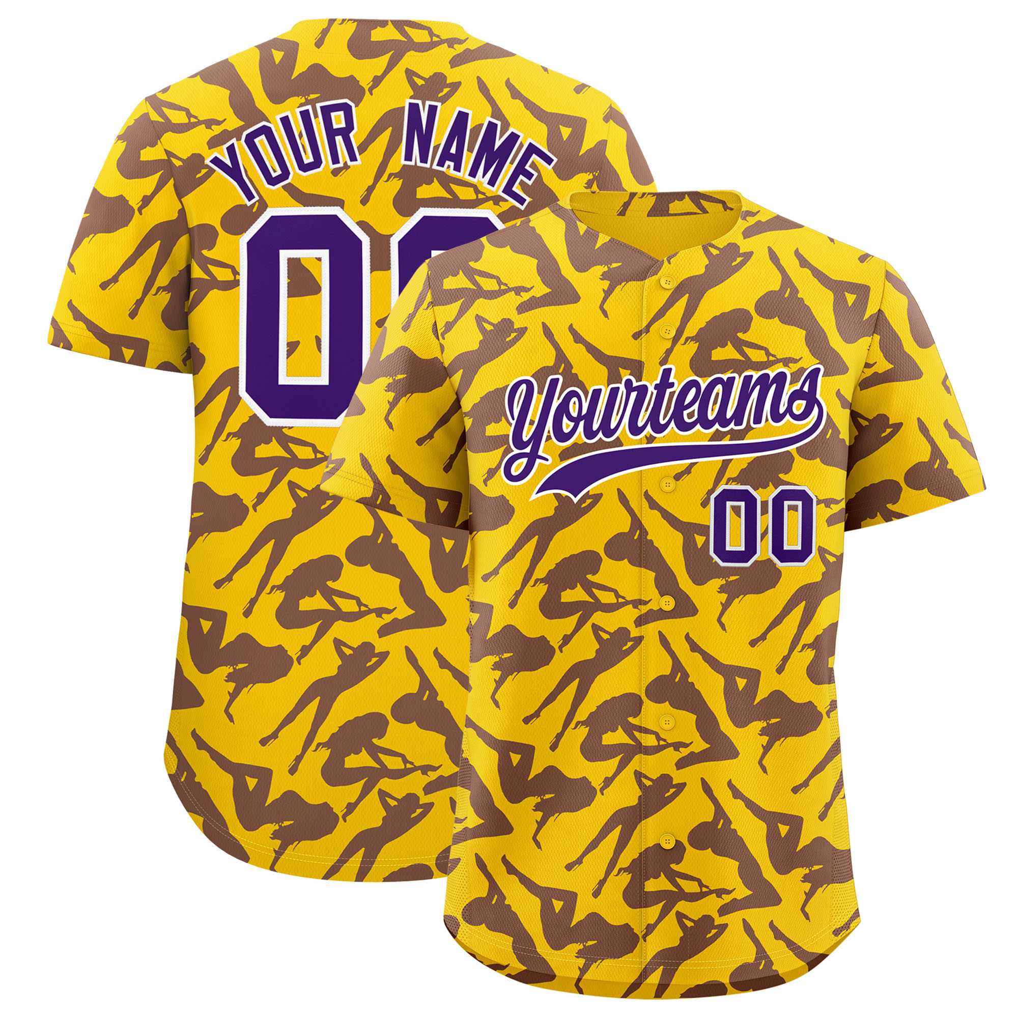 Custom Gold Purple Playboy Graffiti Pattern Authentic Baseball Jersey