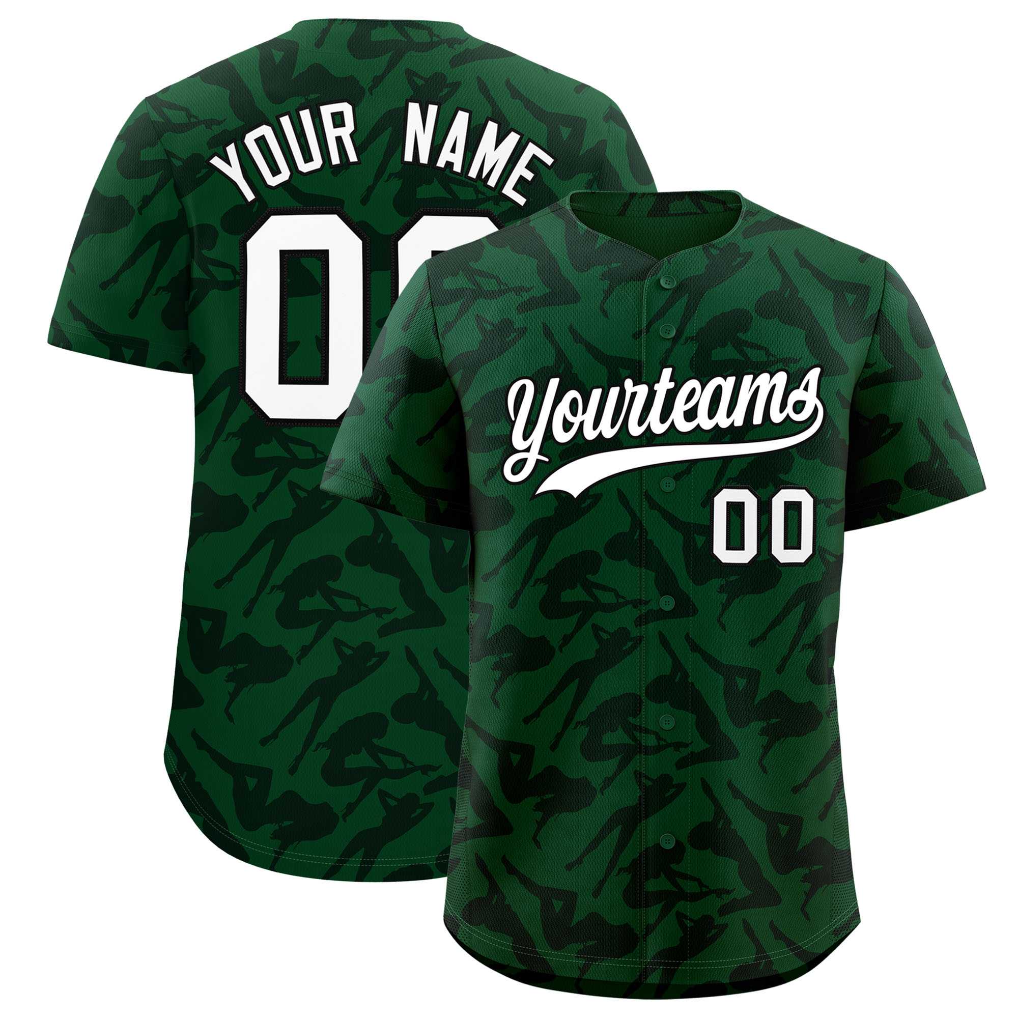 Custom Green Black Playboy Graffiti Pattern Authentic Baseball Jersey