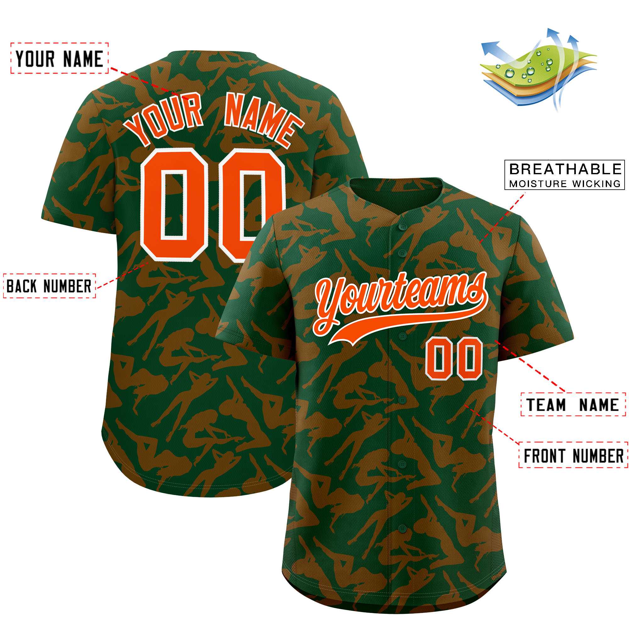 Custom Green Orange Playboy Graffiti Pattern Authentic Baseball Jersey