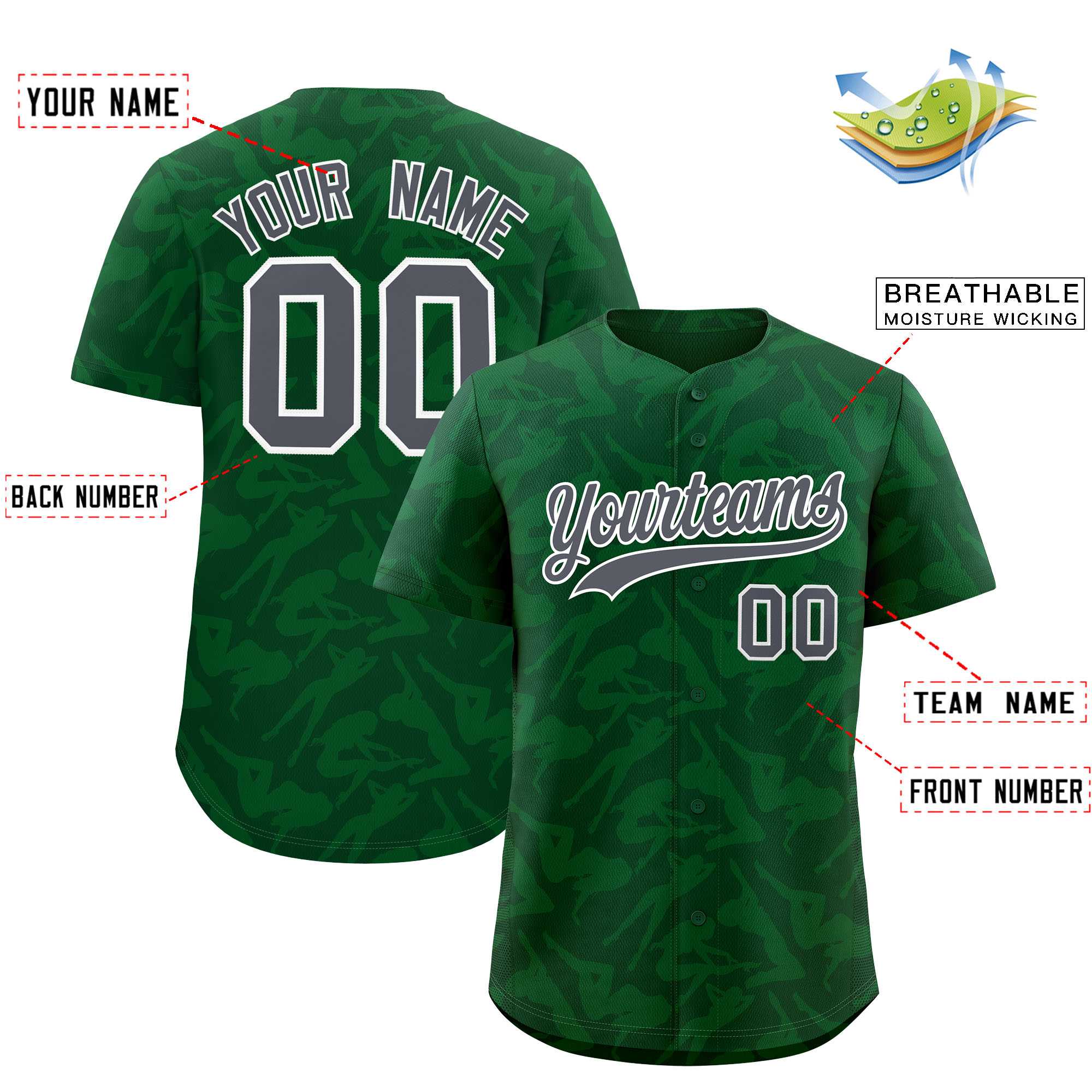 Custom Green Gray Playboy Graffiti Pattern Authentic Baseball Jersey