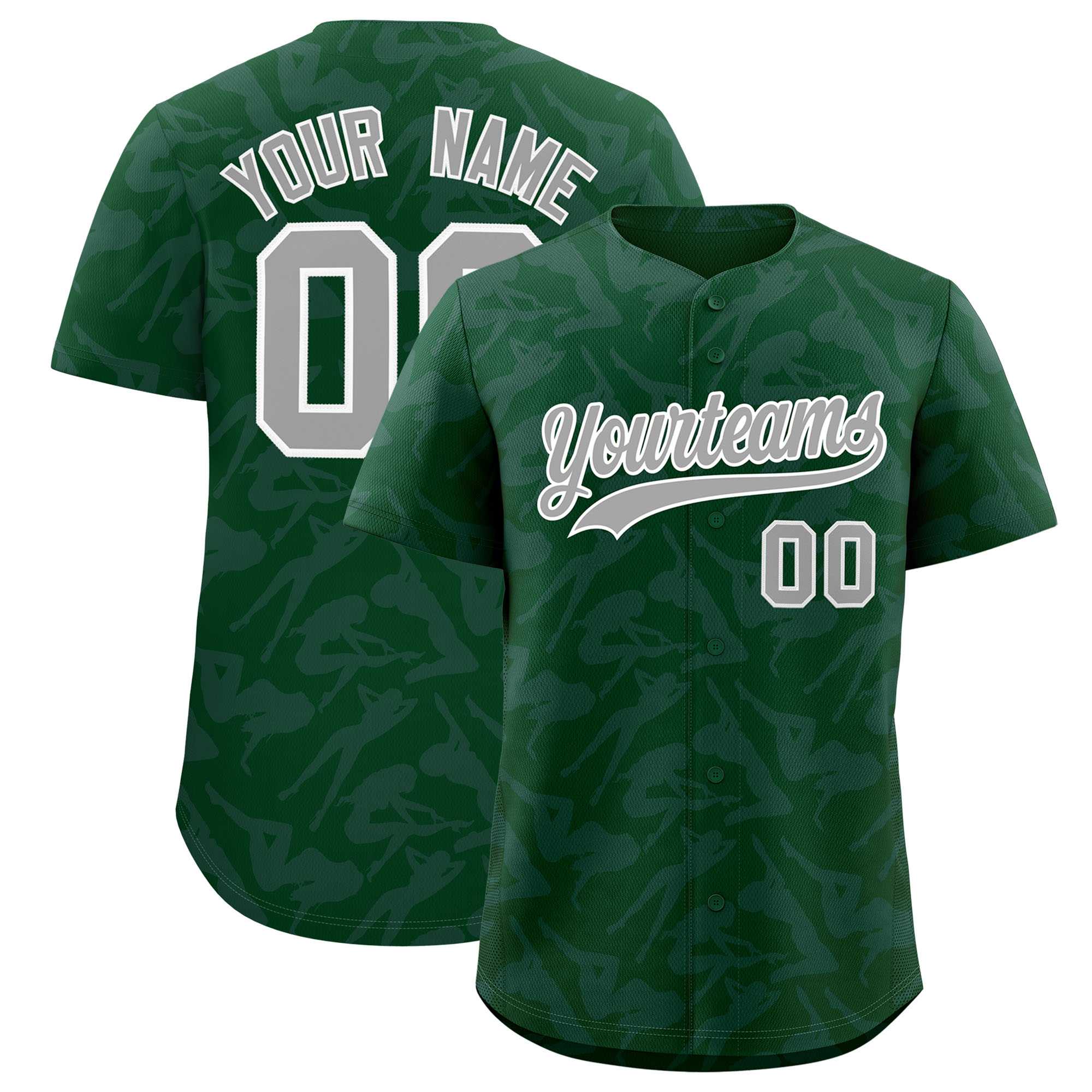 Custom Green Gray Playboy Graffiti Pattern Authentic Baseball Jersey