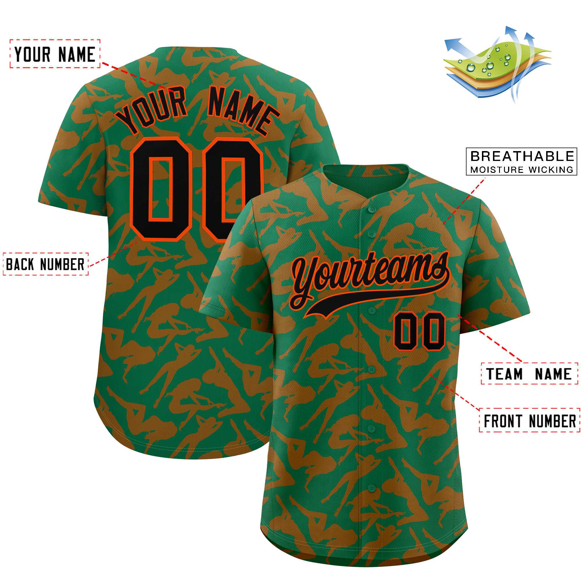 Custom Kelly Green Orange Playboy Graffiti Pattern Authentic Baseball Jersey