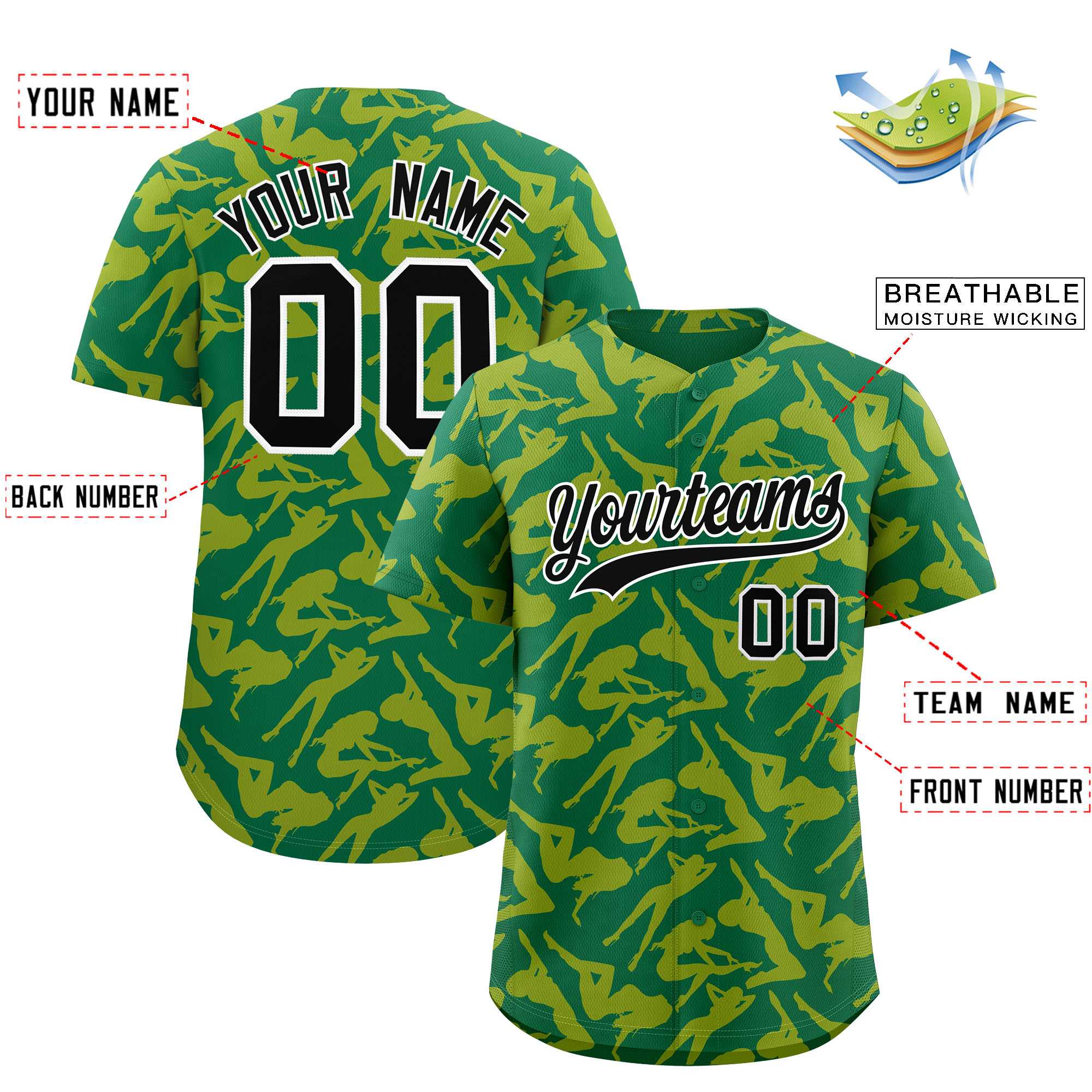 Custom Kelly Green Gold Playboy Graffiti Pattern Authentic Baseball Jersey