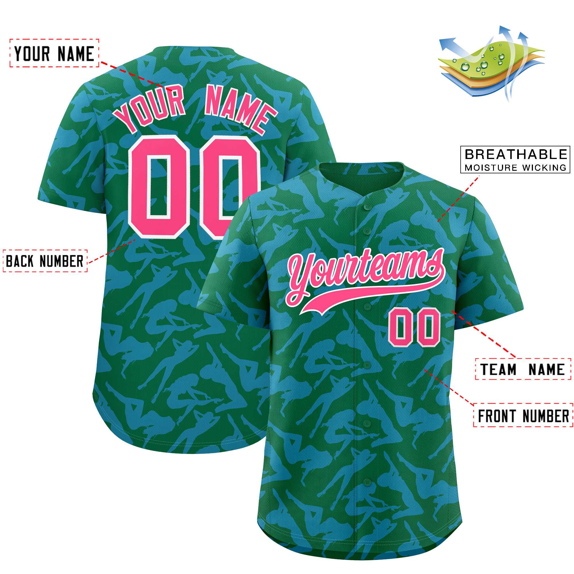 Custom Kelly Green Powder Blue Playboy Graffiti Pattern Authentic Baseball Jersey